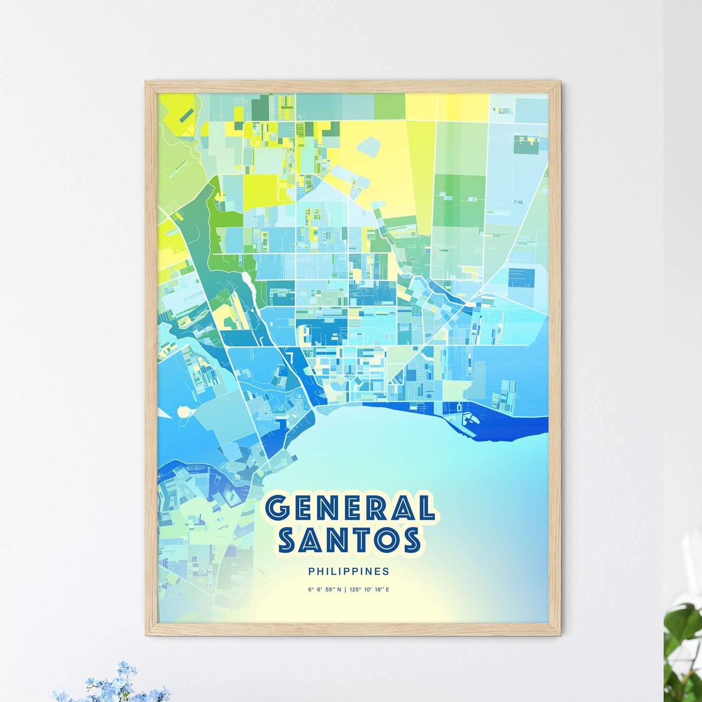 Colorful GENERAL SANTOS PHILIPPINES Fine Art Map Cool Blue