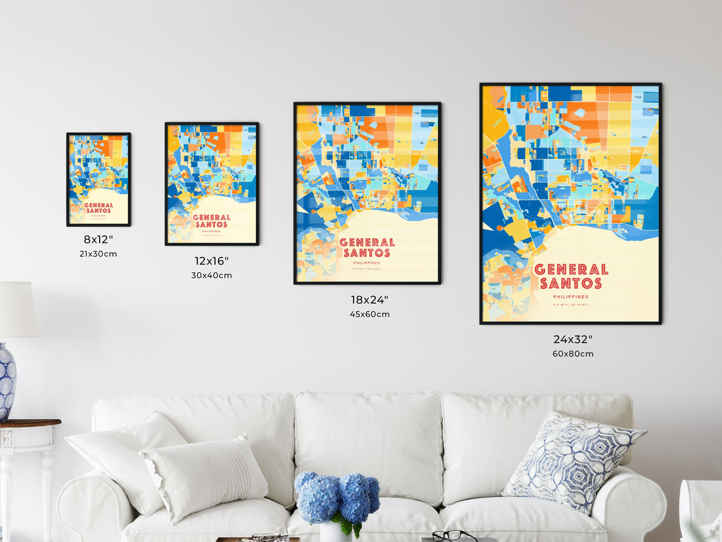 Colorful GENERAL SANTOS PHILIPPINES Fine Art Map Blue Orange