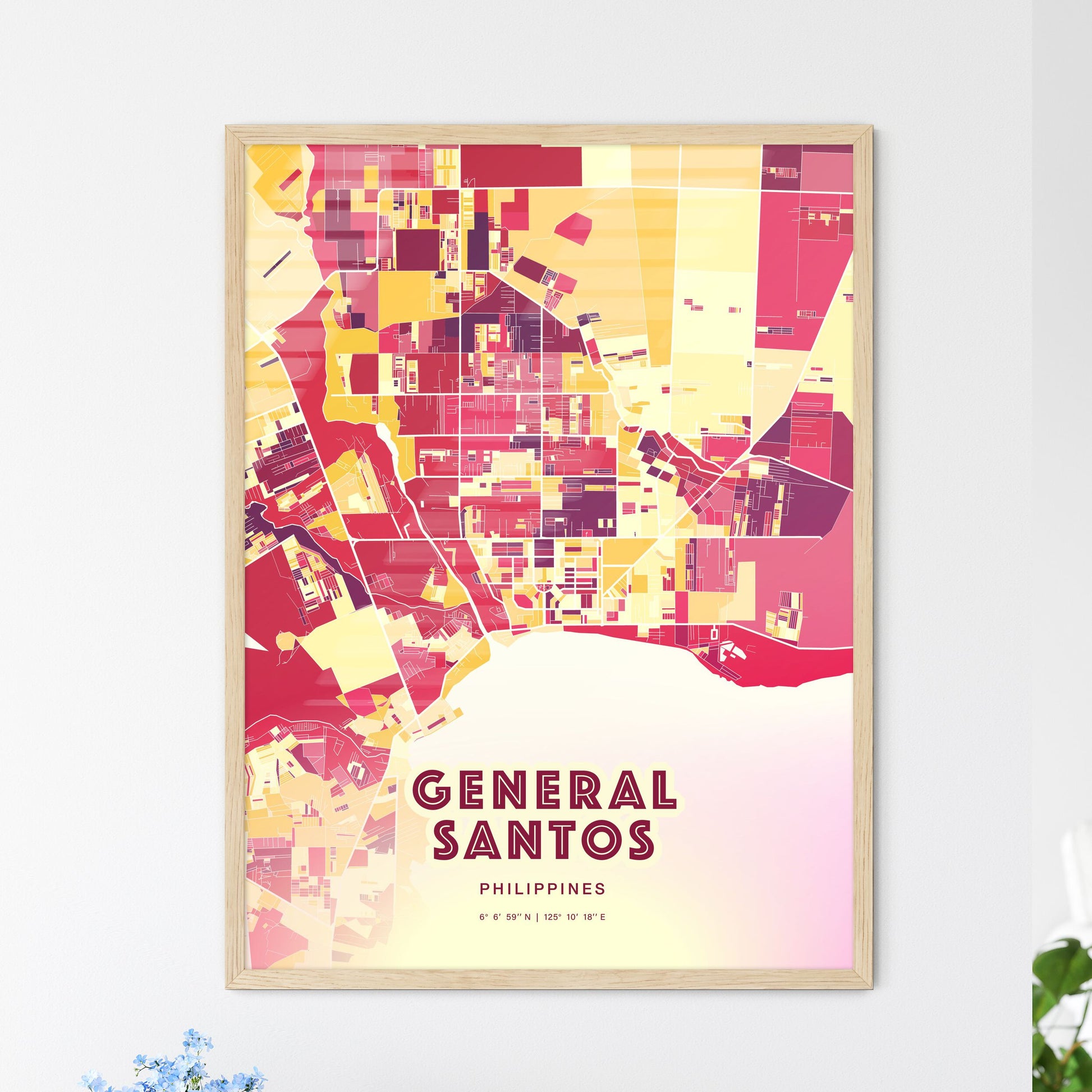 Colorful GENERAL SANTOS PHILIPPINES Fine Art Map Hot Red