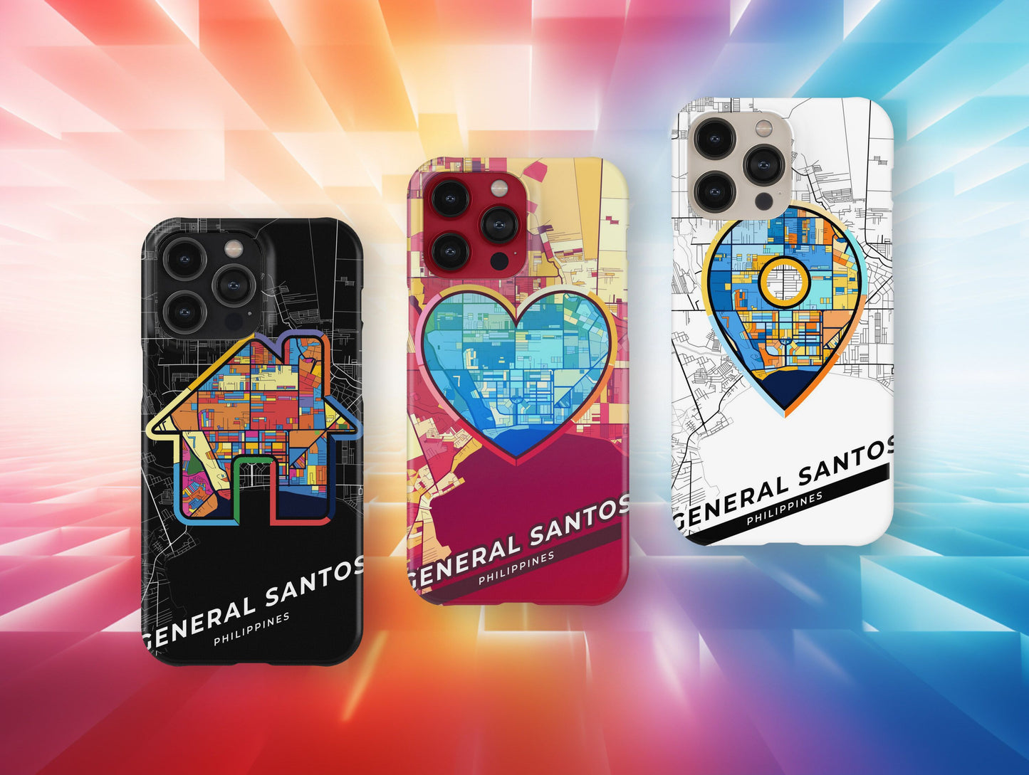 General Santos Philippines slim phone case with colorful icon. Birthday, wedding or housewarming gift. Couple match cases.