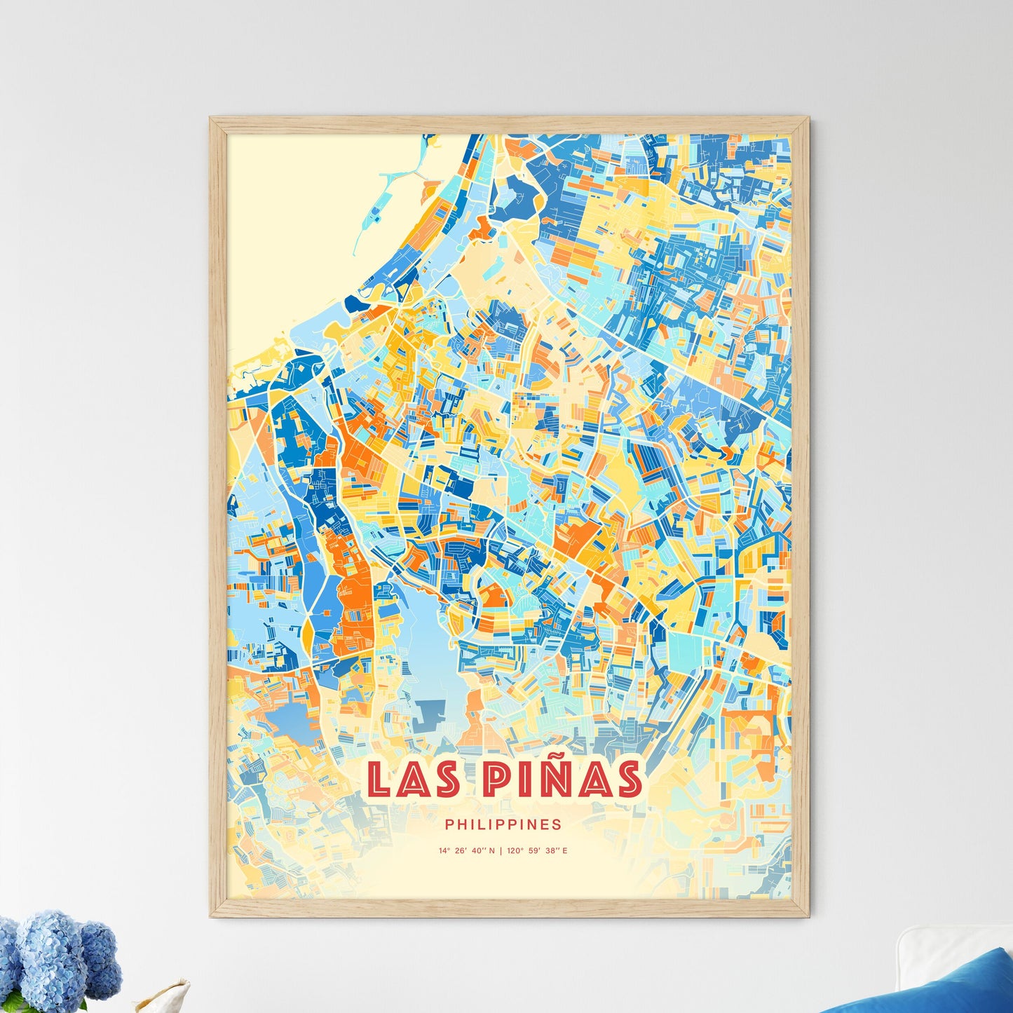 Colorful LAS PIÑAS PHILIPPINES Fine Art Map Blue Orange
