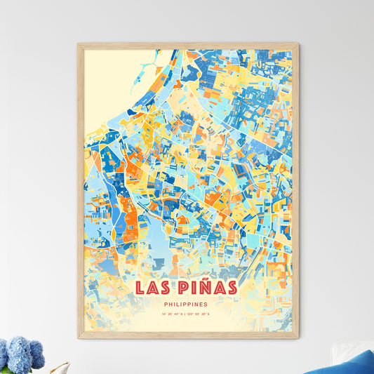 Colorful LAS PIÑAS PHILIPPINES Fine Art Map Blue Orange