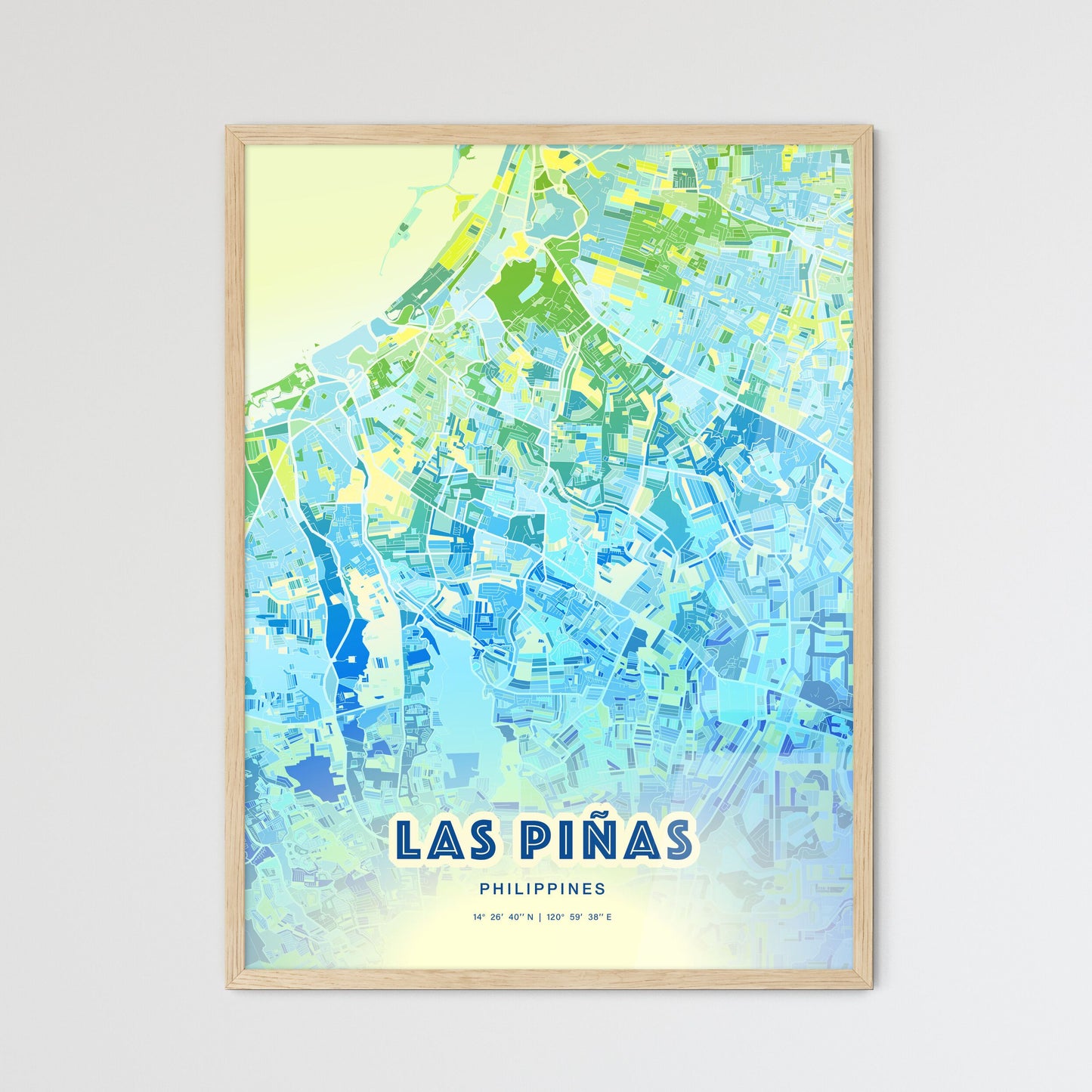 Colorful LAS PIÑAS PHILIPPINES Fine Art Map Cool Blue