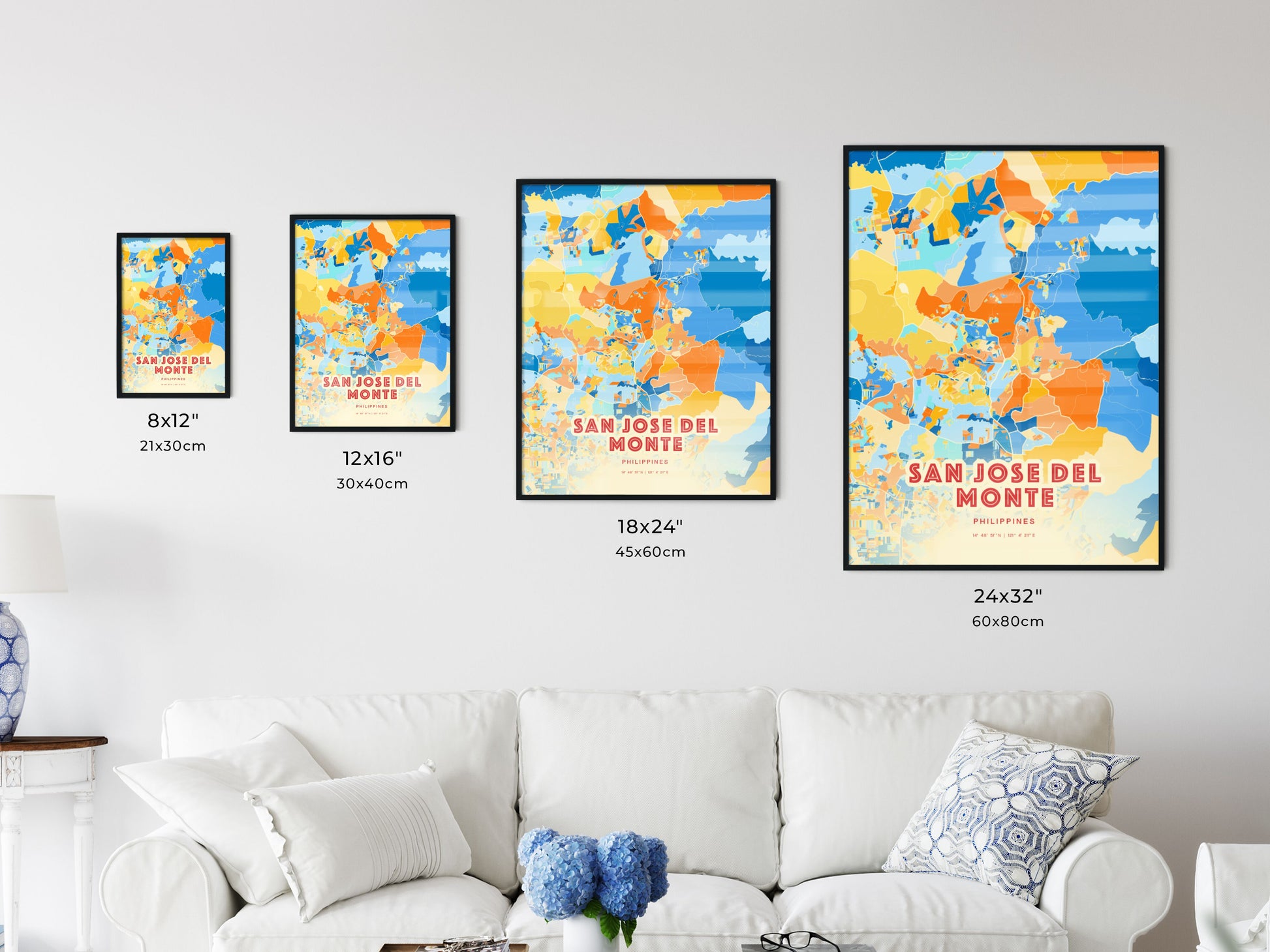 Colorful SAN JOSE DEL MONTE PHILIPPINES Fine Art Map Blue Orange