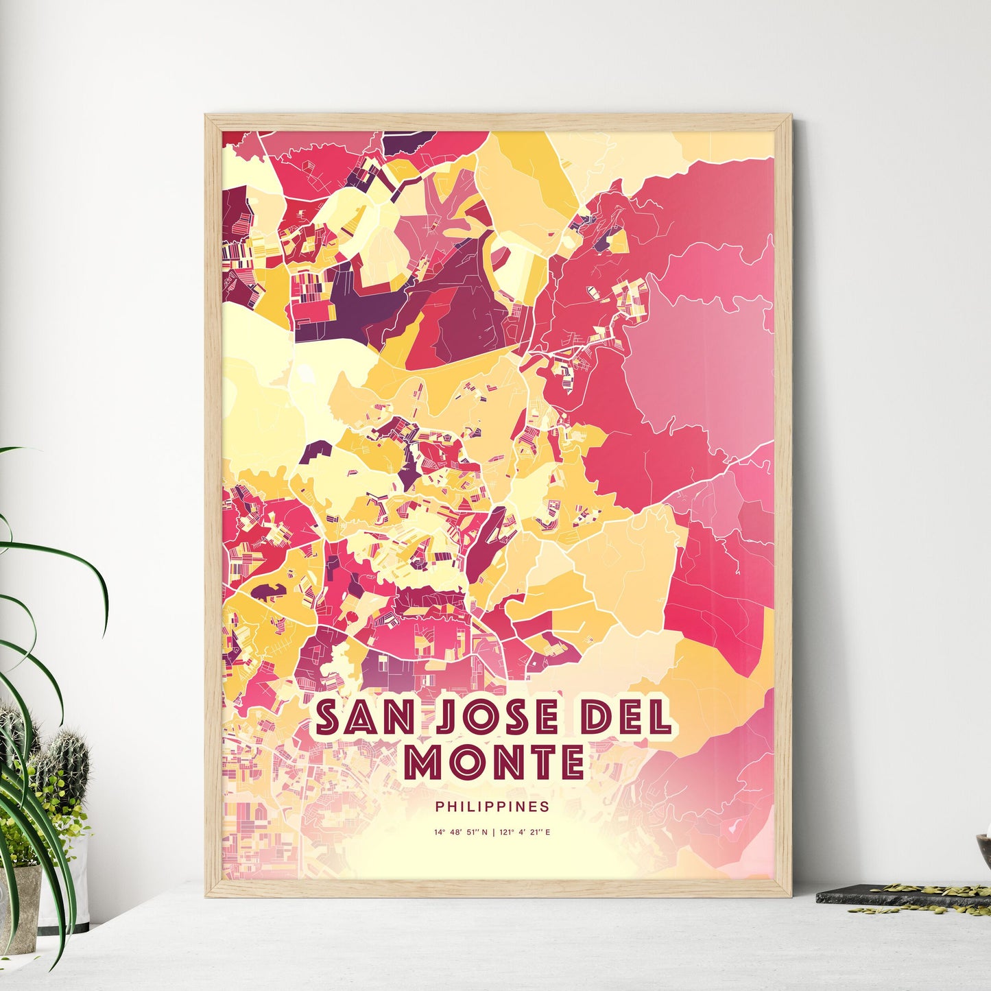 Colorful SAN JOSE DEL MONTE PHILIPPINES Fine Art Map Hot Red