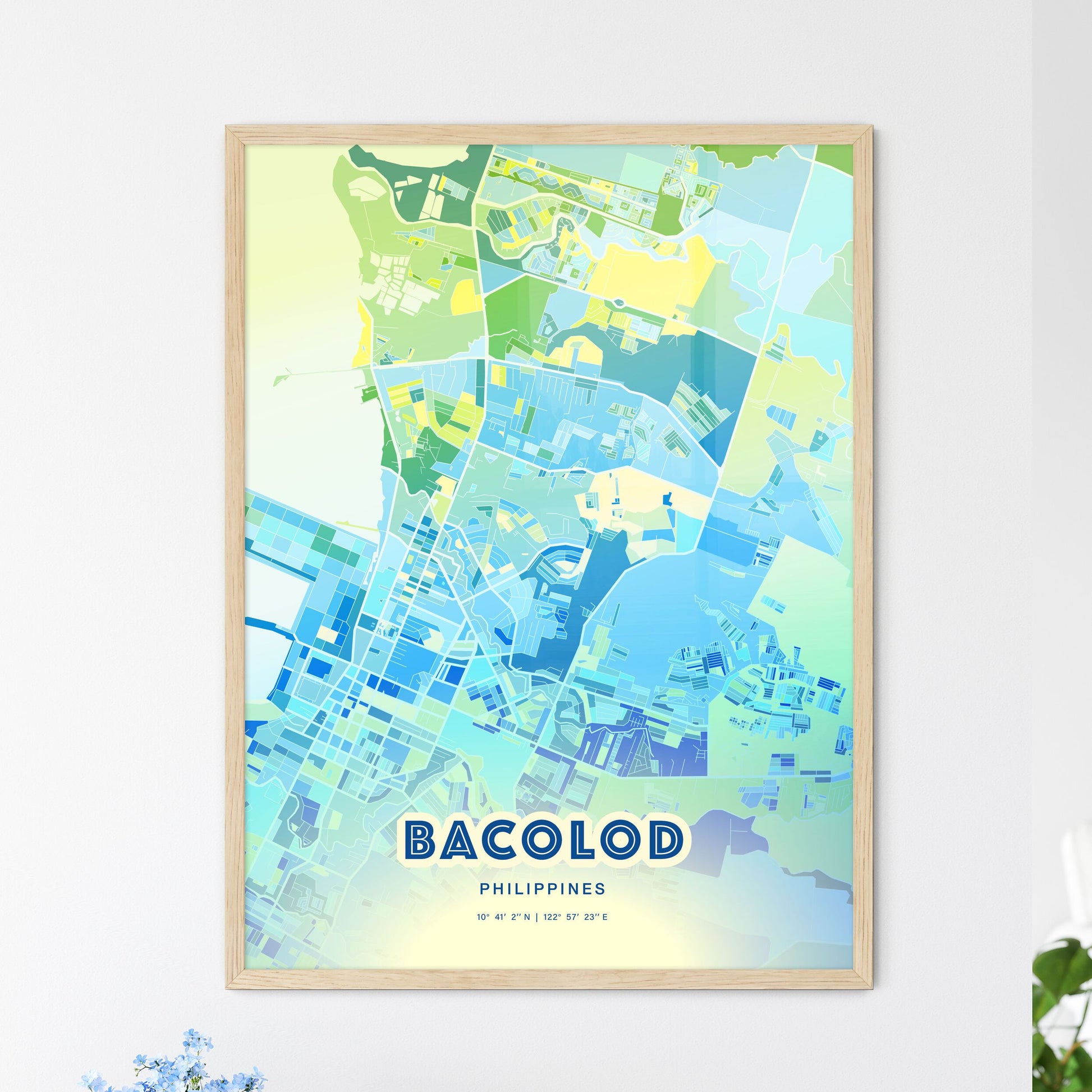 Colorful BACOLOD PHILIPPINES Fine Art Map Cool Blue