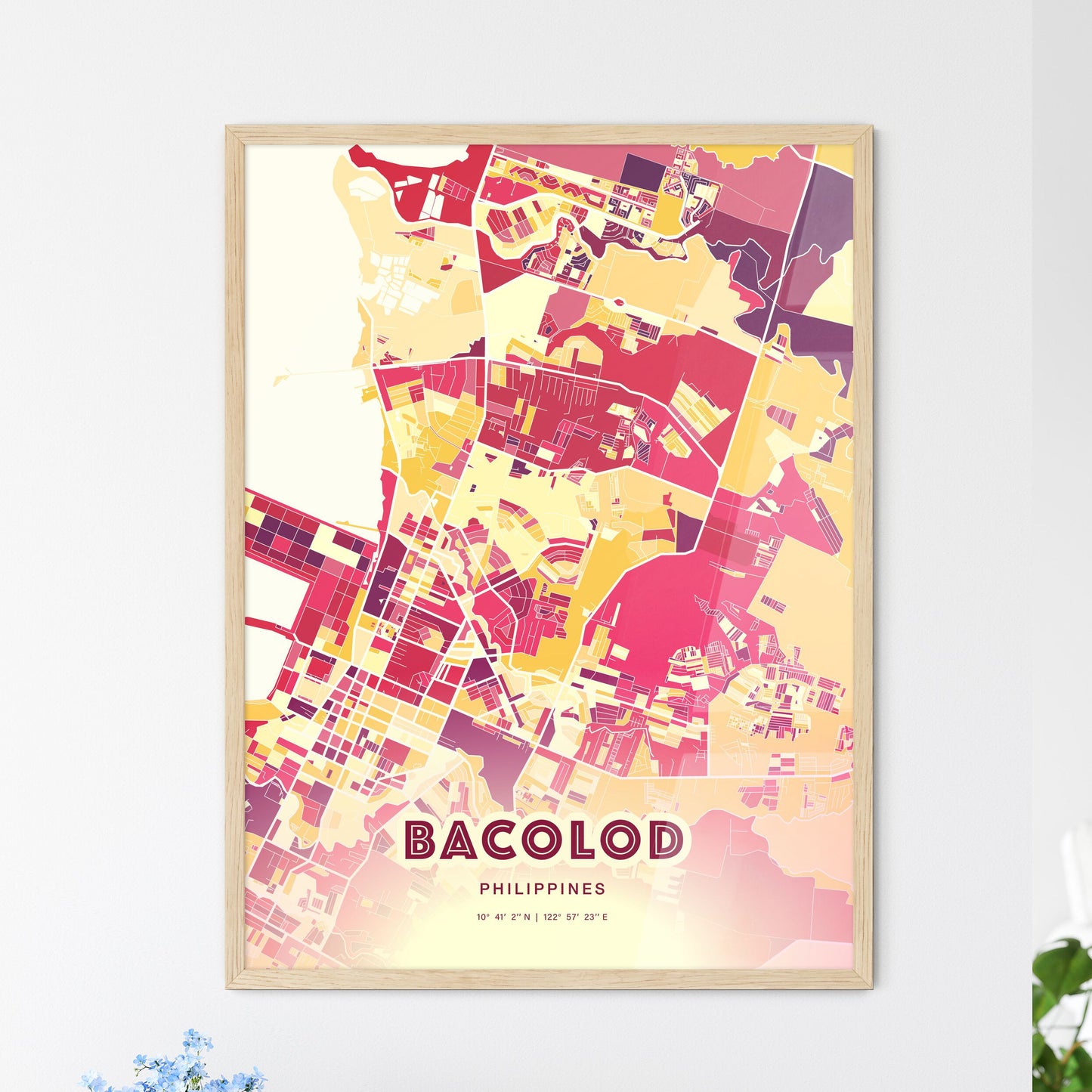 Colorful BACOLOD PHILIPPINES Fine Art Map Hot Red