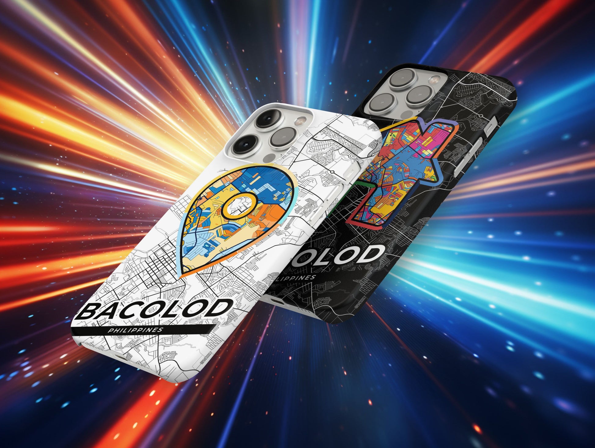 Bacolod Philippines slim phone case with colorful icon. Birthday, wedding or housewarming gift. Couple match cases.