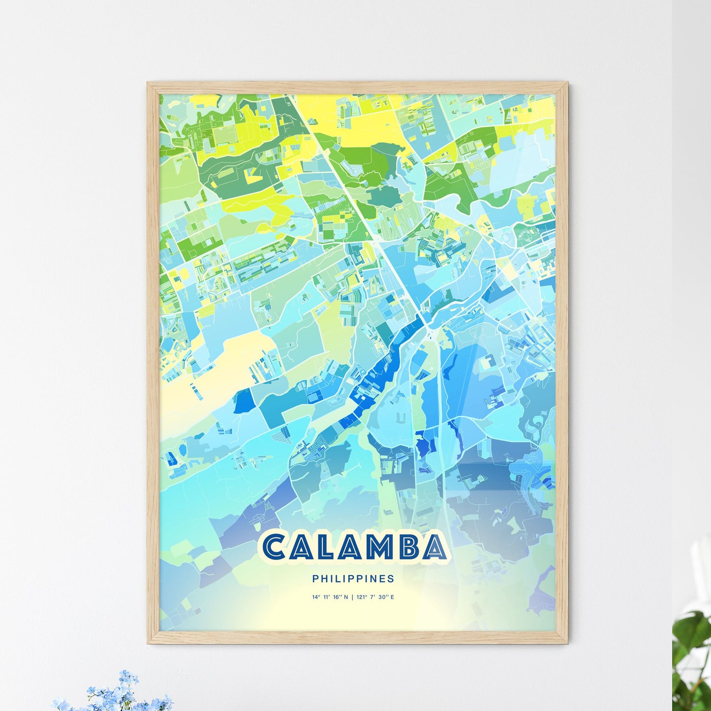 Colorful CALAMBA PHILIPPINES Fine Art Map Cool Blue