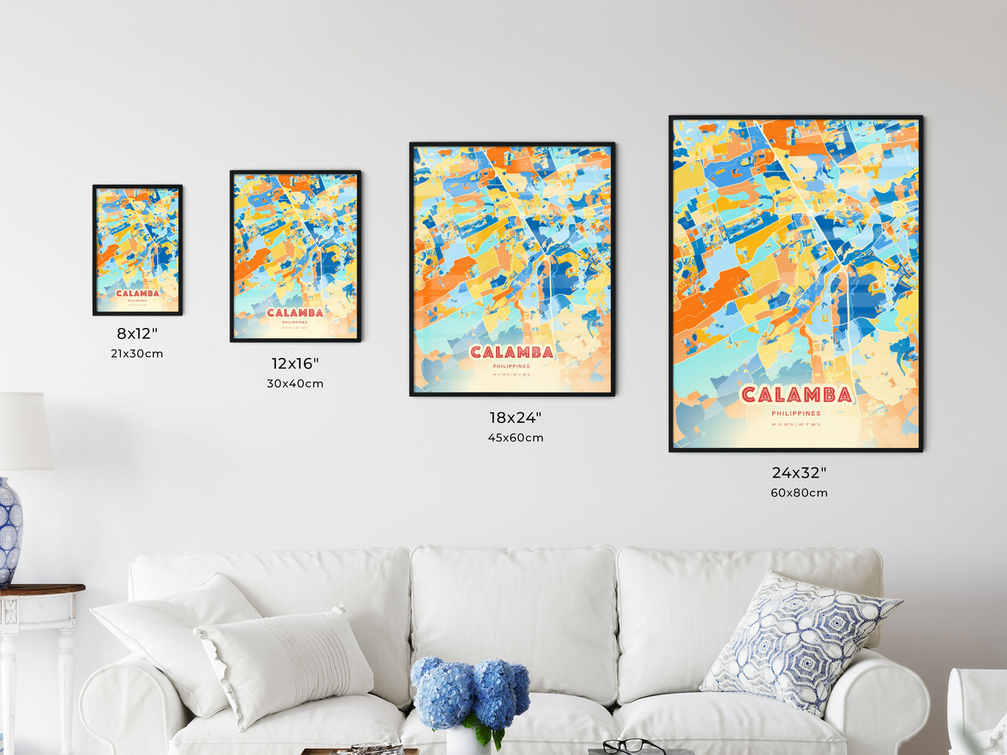 Colorful CALAMBA PHILIPPINES Fine Art Map Blue Orange