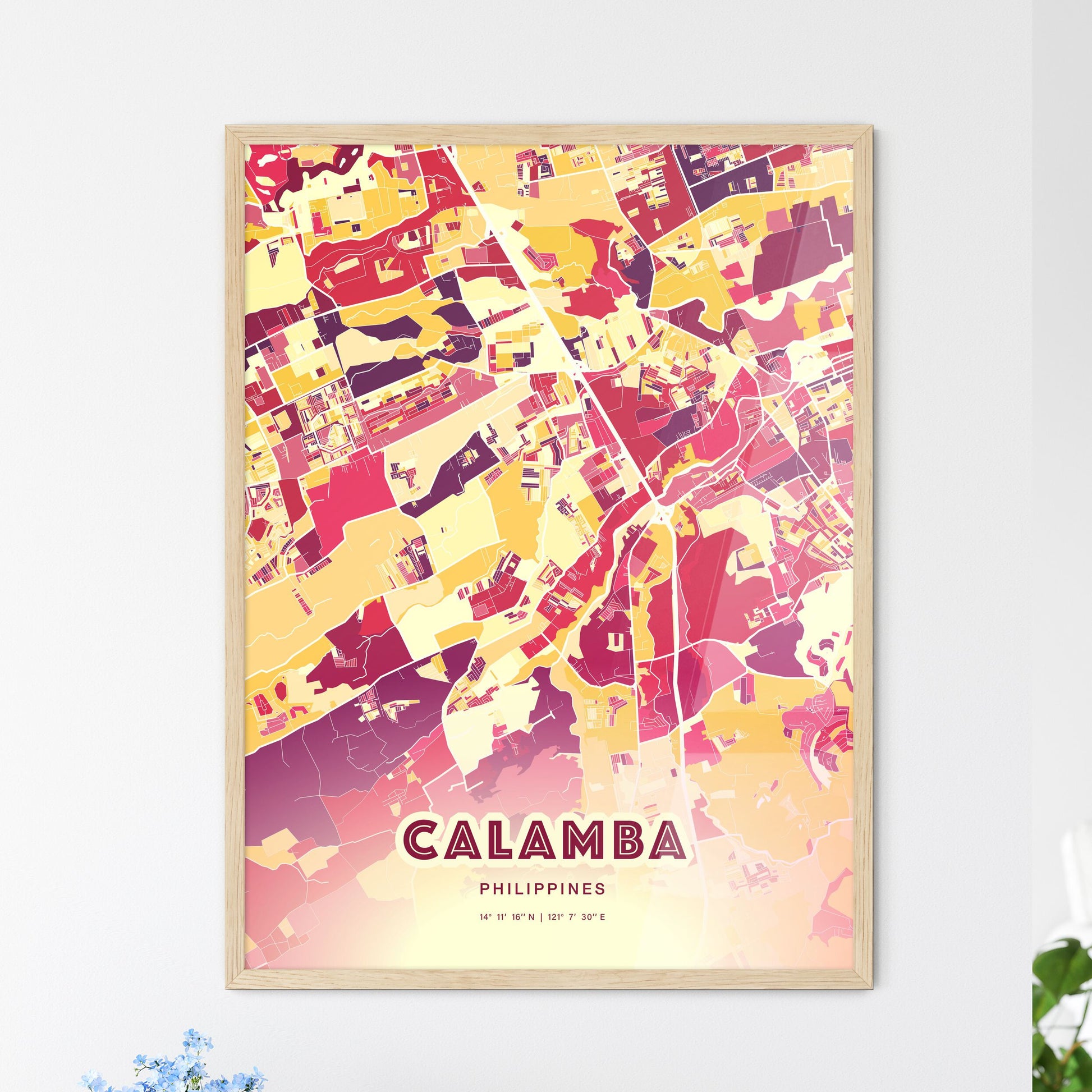 Colorful CALAMBA PHILIPPINES Fine Art Map Hot Red