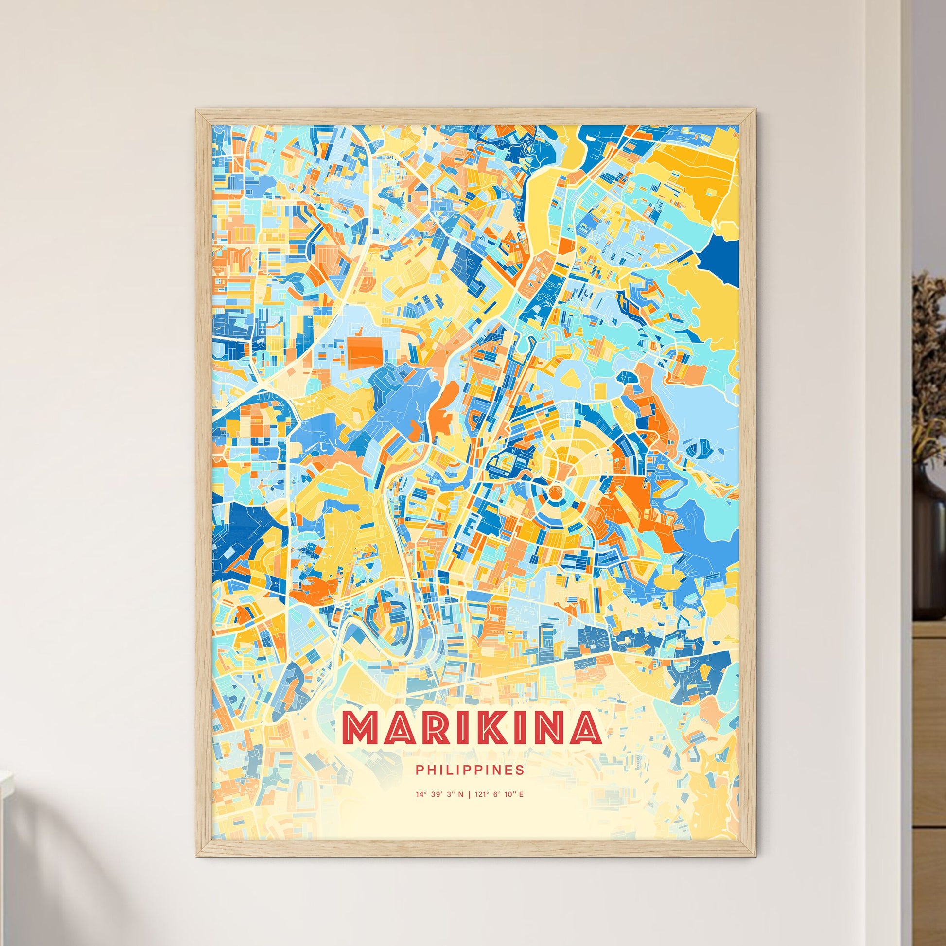 Colorful MARIKINA PHILIPPINES Fine Art Map Blue Orange