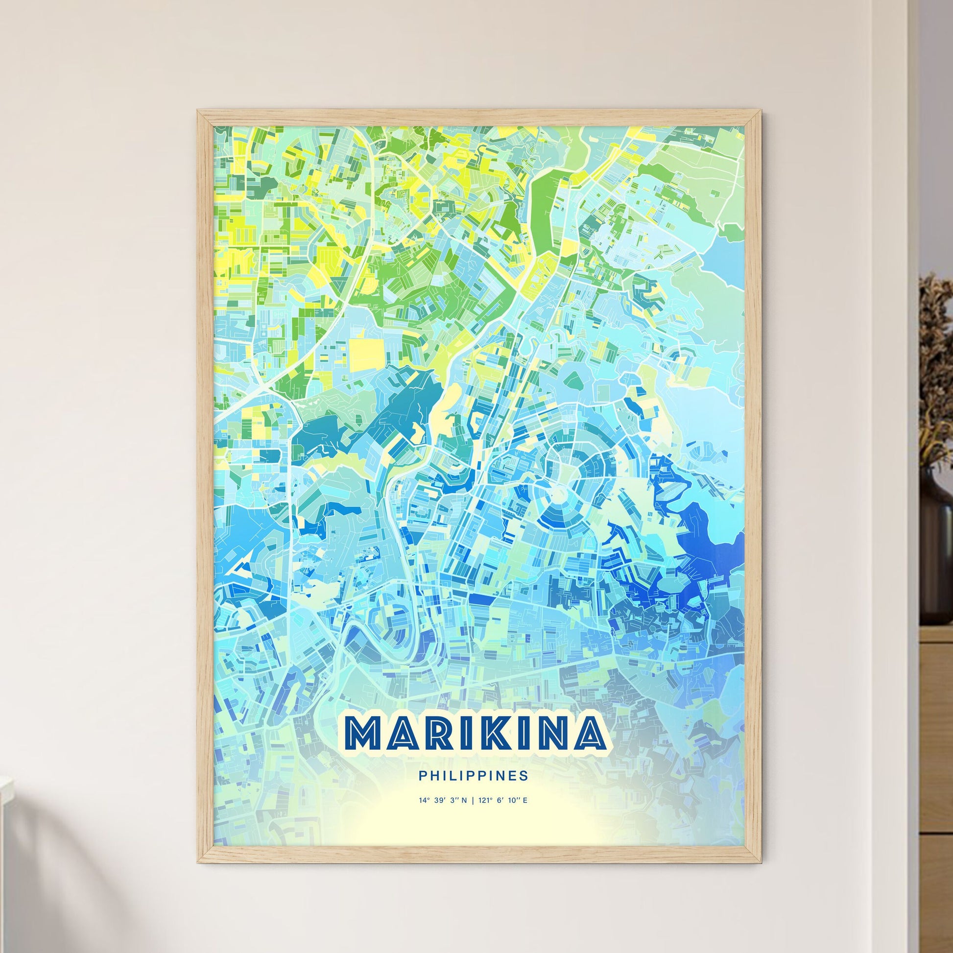 Colorful MARIKINA PHILIPPINES Fine Art Map Cool Blue