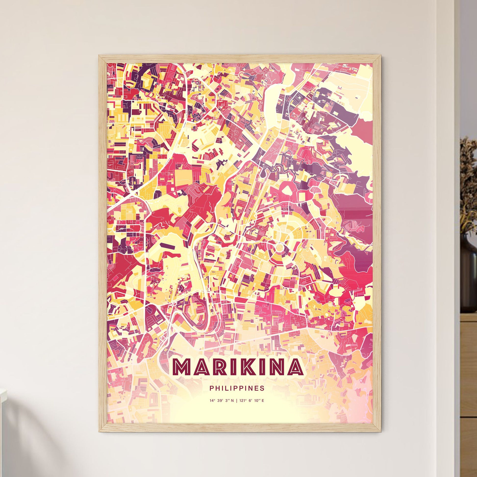 Colorful MARIKINA PHILIPPINES Fine Art Map Hot Red