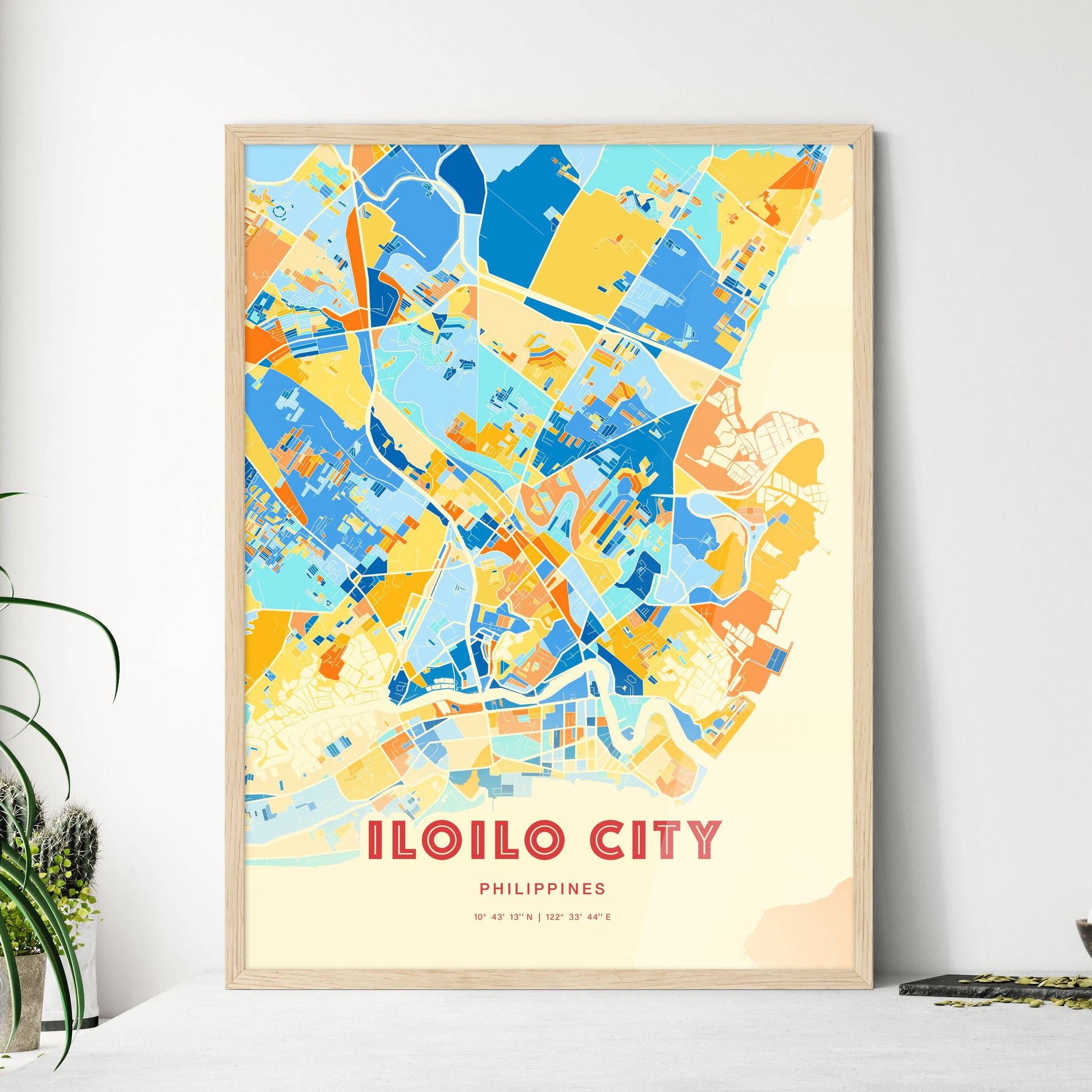 Colorful ILOILO CITY PHILIPPINES Fine Art Map Blue Orange