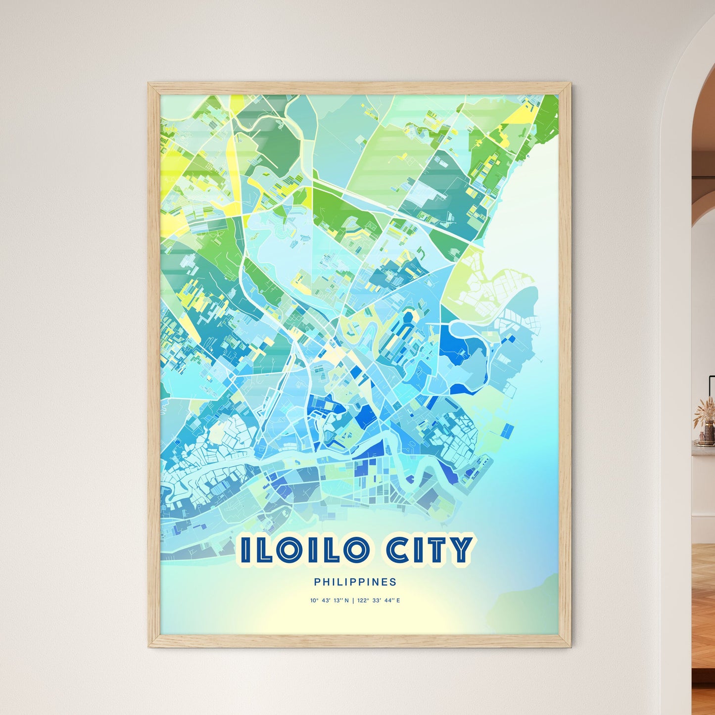 Colorful ILOILO CITY PHILIPPINES Fine Art Map Cool Blue