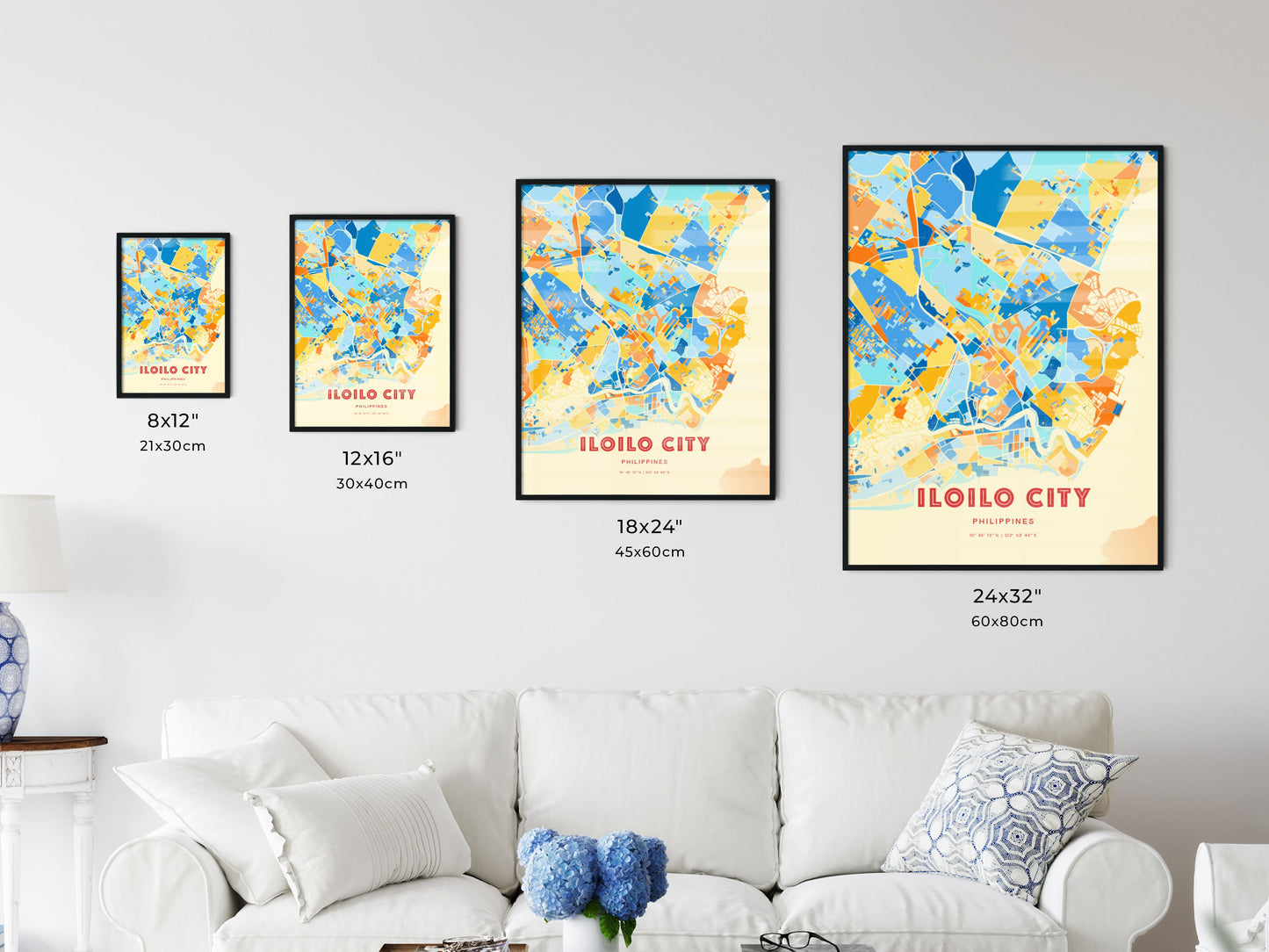 Colorful ILOILO CITY PHILIPPINES Fine Art Map Blue Orange