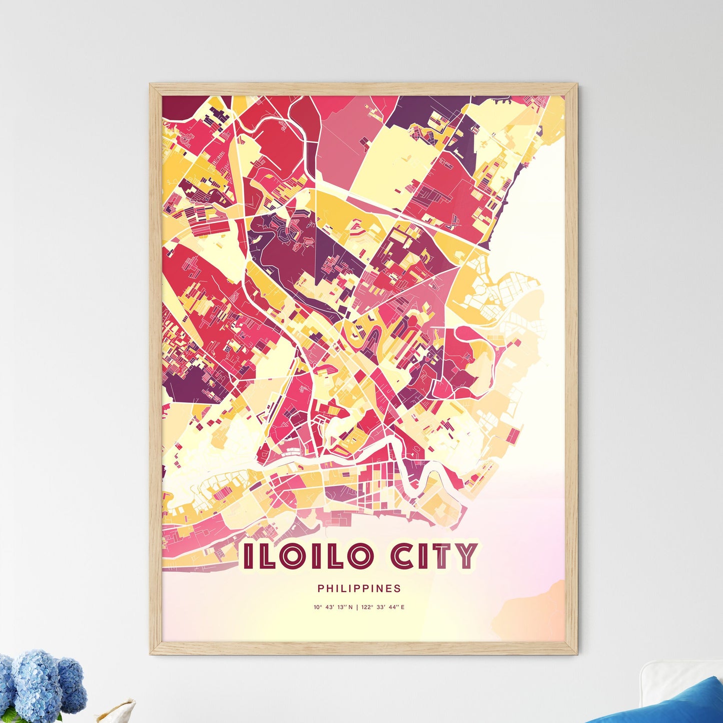 Colorful ILOILO CITY PHILIPPINES Fine Art Map Hot Red