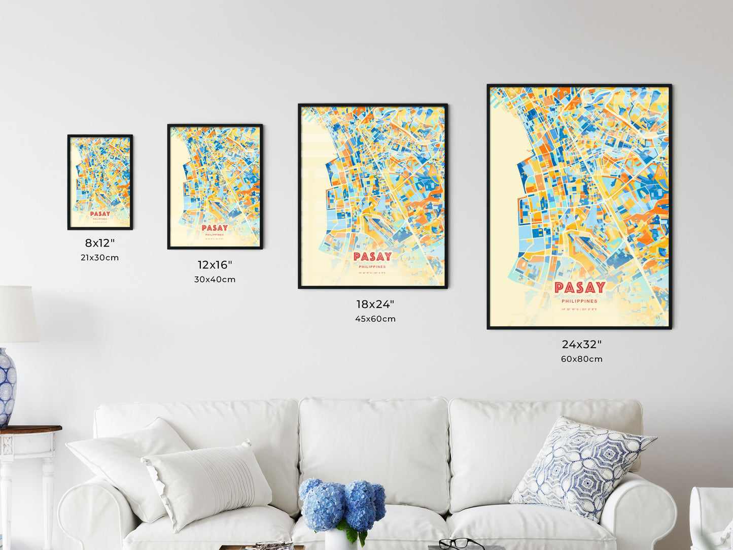 Colorful PASAY PHILIPPINES Fine Art Map Blue Orange