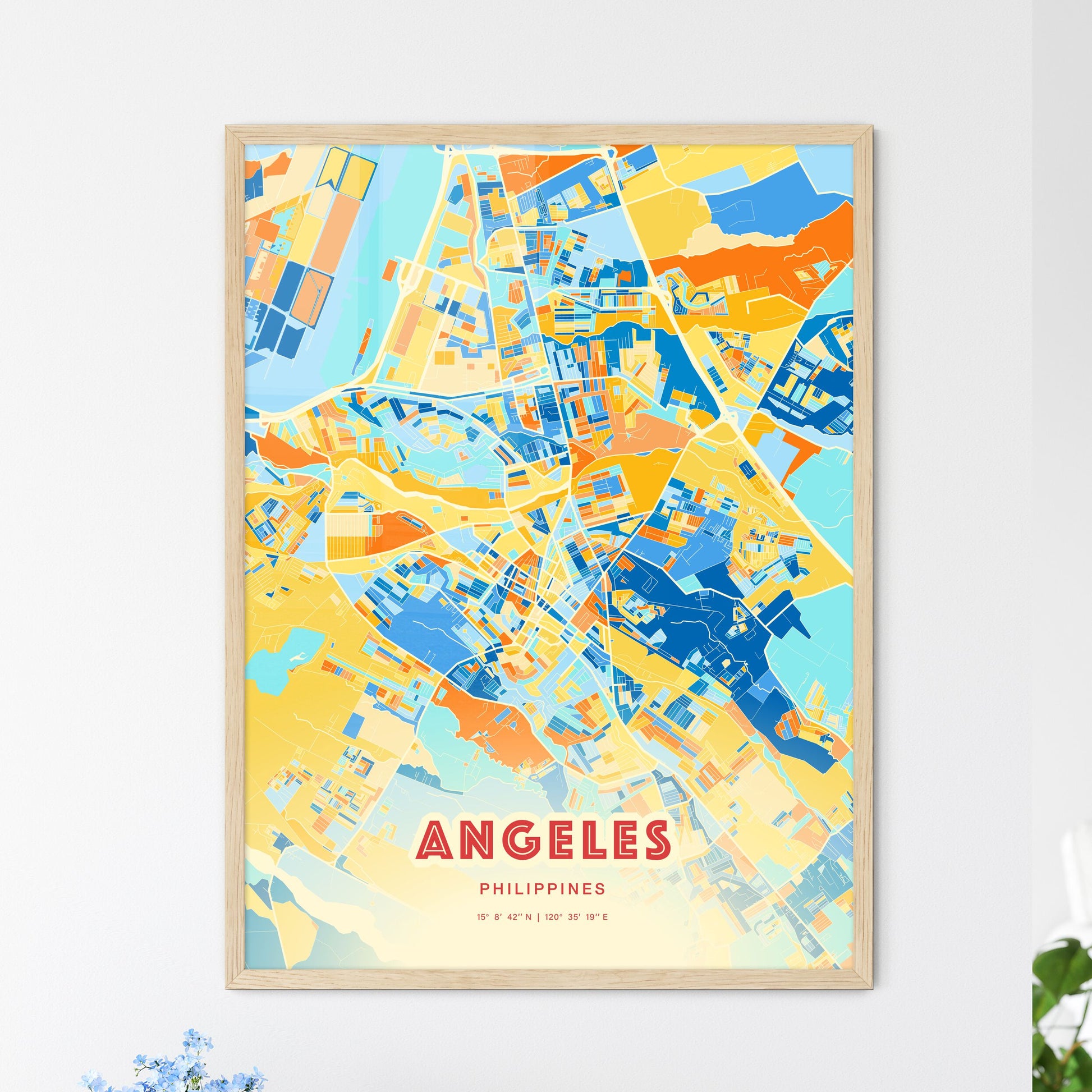 Colorful ANGELES PHILIPPINES Fine Art Map Blue Orange