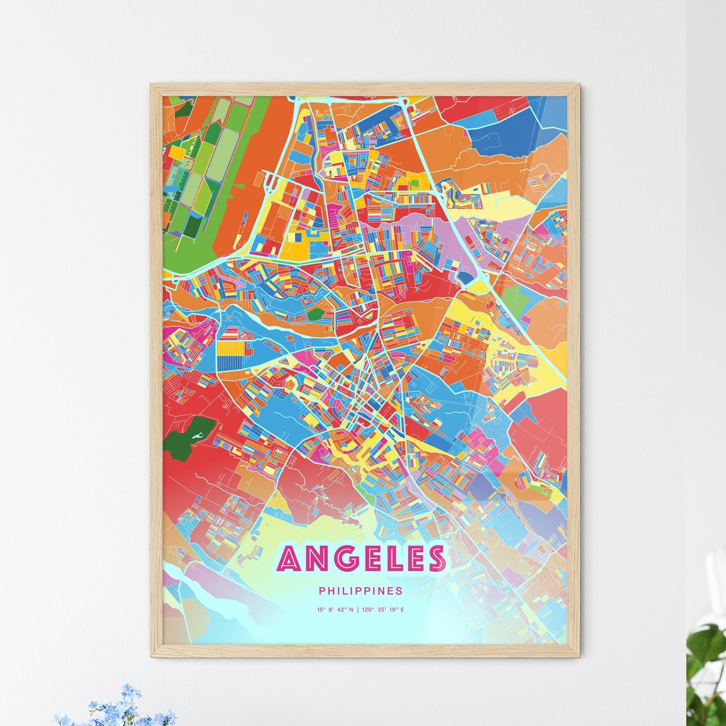 Colorful ANGELES PHILIPPINES Fine Art Map Crazy Colors