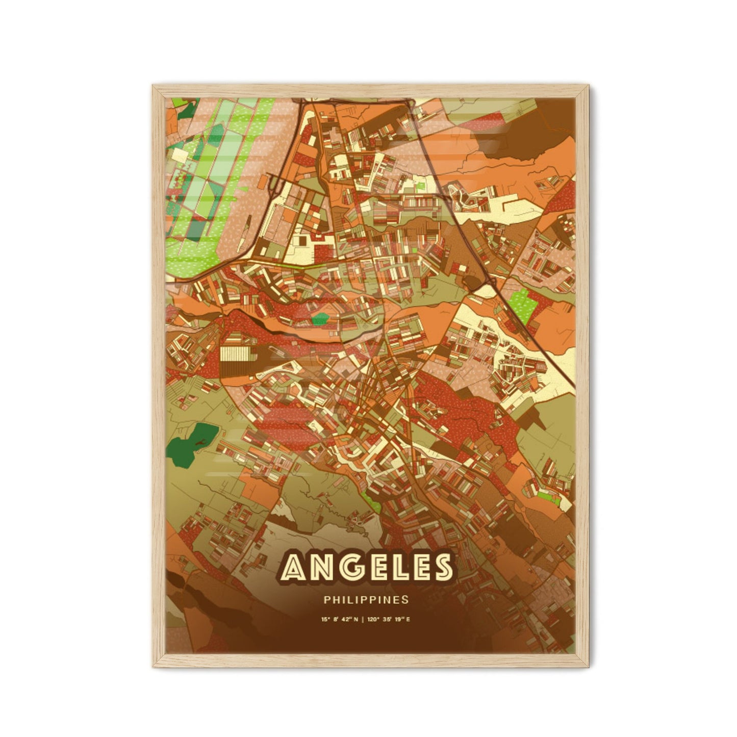 Colorful ANGELES PHILIPPINES Fine Art Map Farmhouse