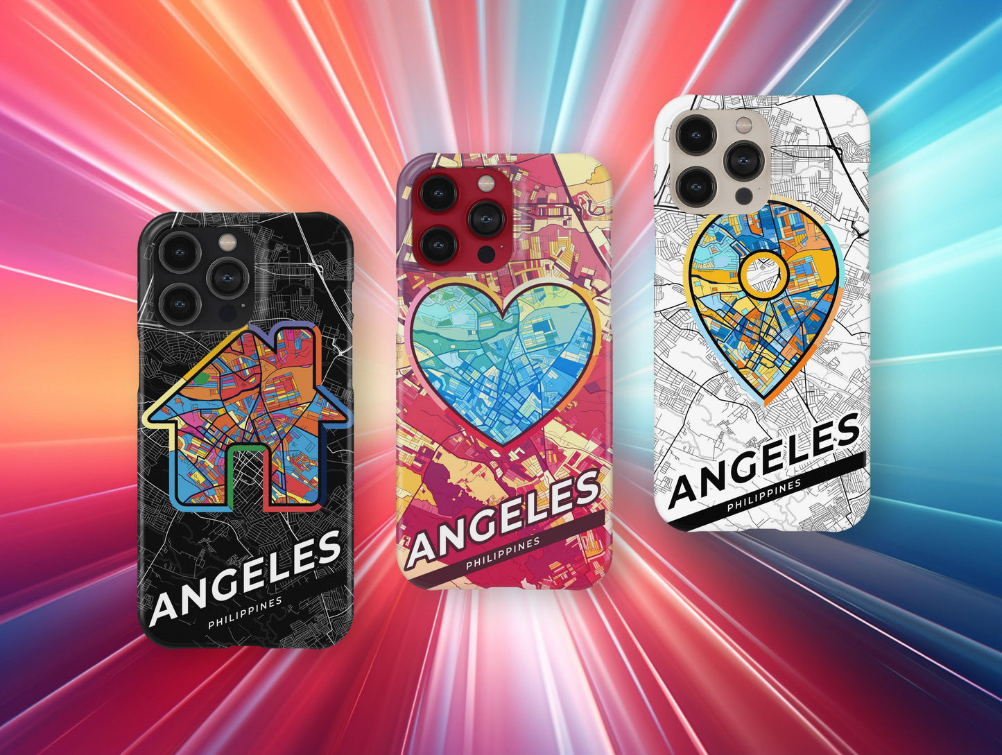 Angeles Philippines slim phone case with colorful icon. Birthday, wedding or housewarming gift. Couple match cases.