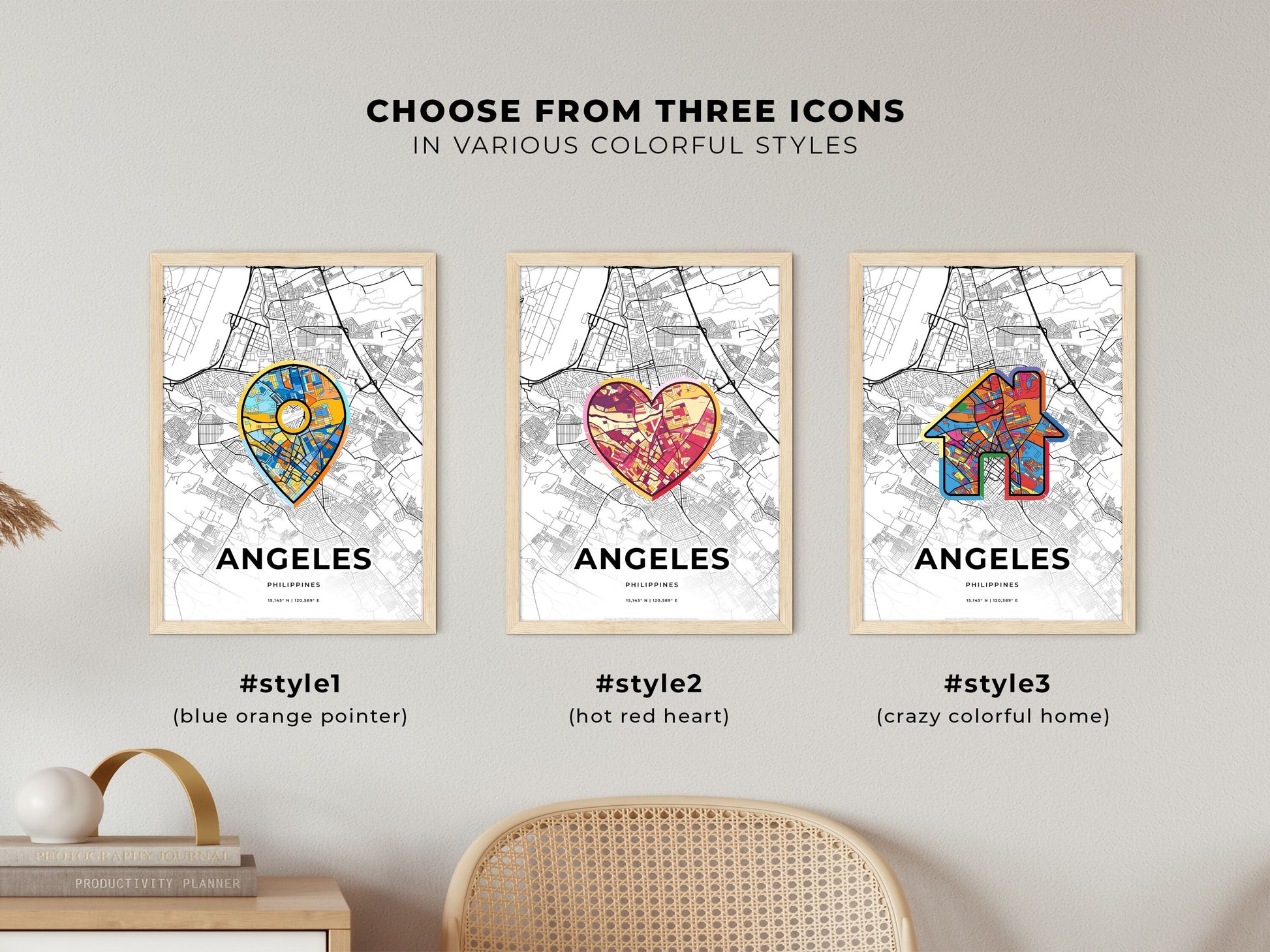 Angeles Philippines maps with colorful icons