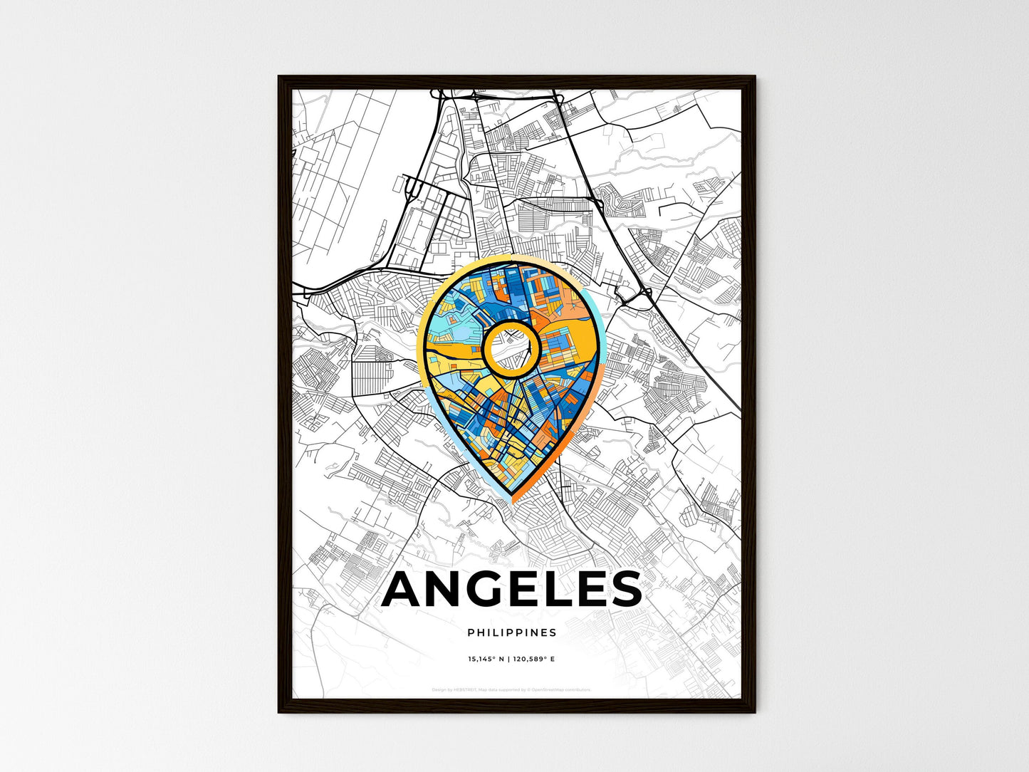 Angeles Philippines wedding art map with pointer icon