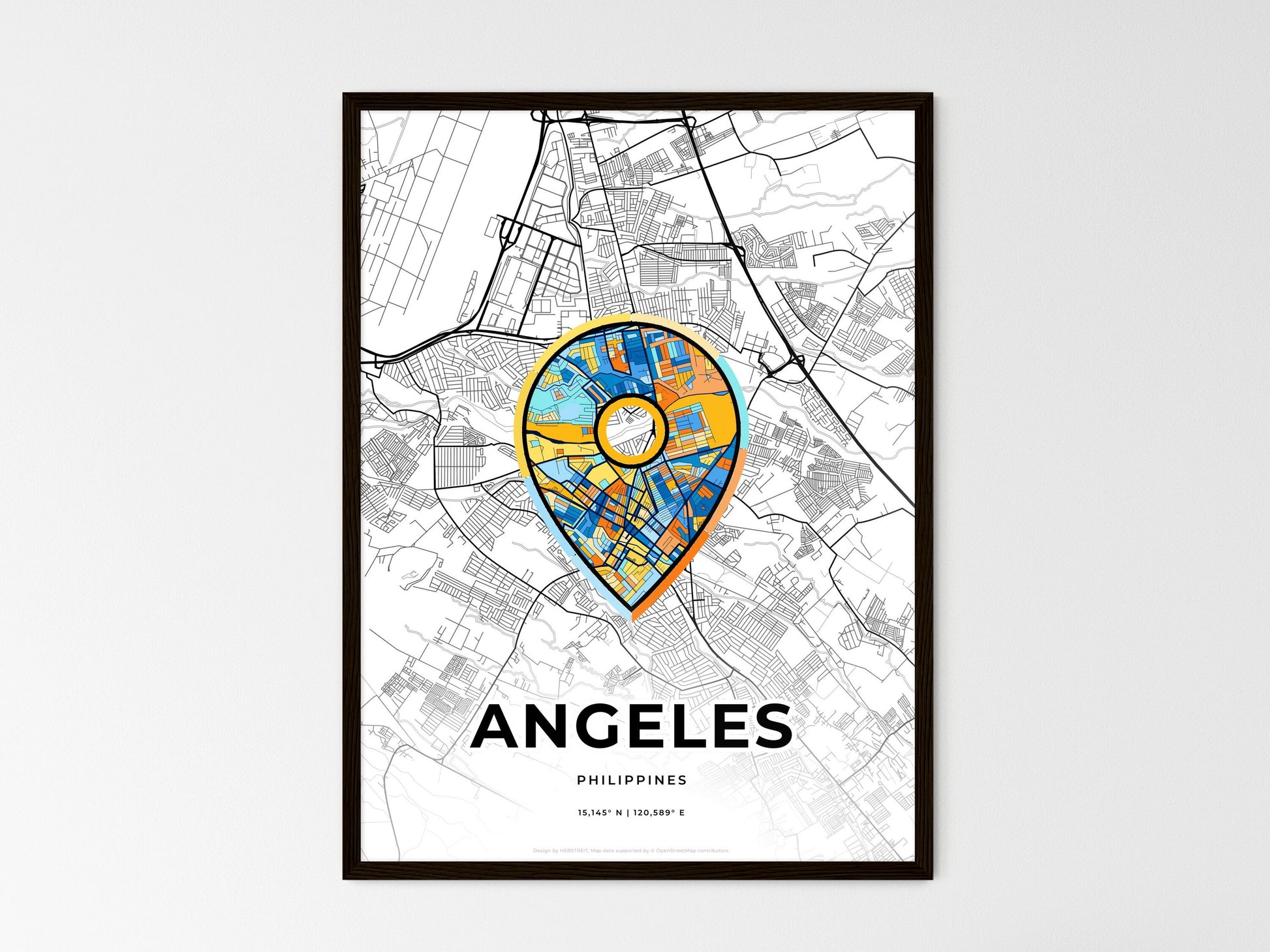 Angeles Philippines wedding art map with pointer icon