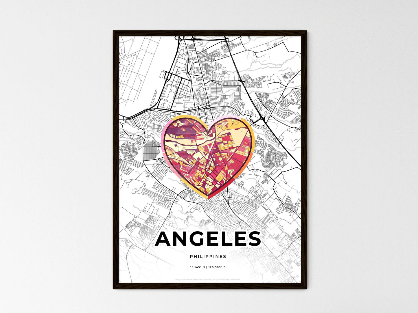 Angeles Philippines wedding art map with heart icon