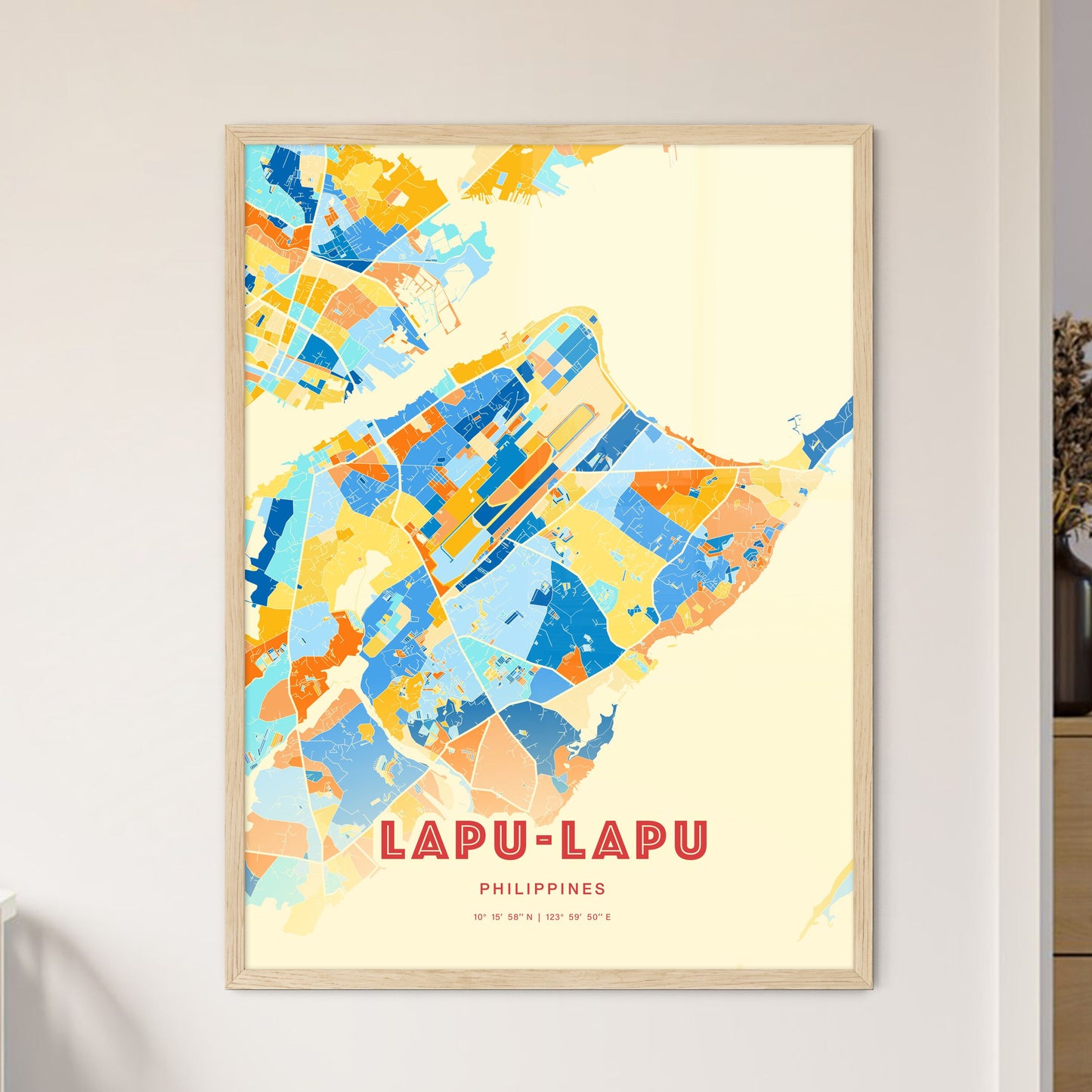 Colorful LAPU‑LAPU PHILIPPINES Fine Art Map Blue Orange