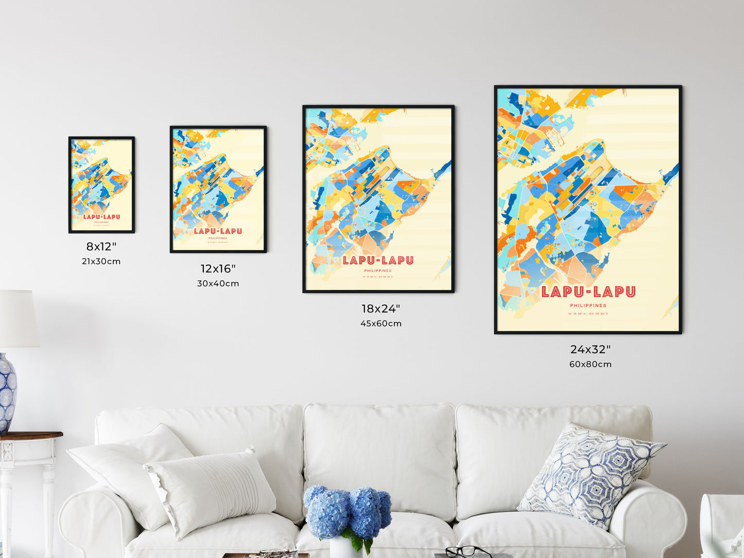 Colorful LAPU‑LAPU PHILIPPINES Fine Art Map Blue Orange