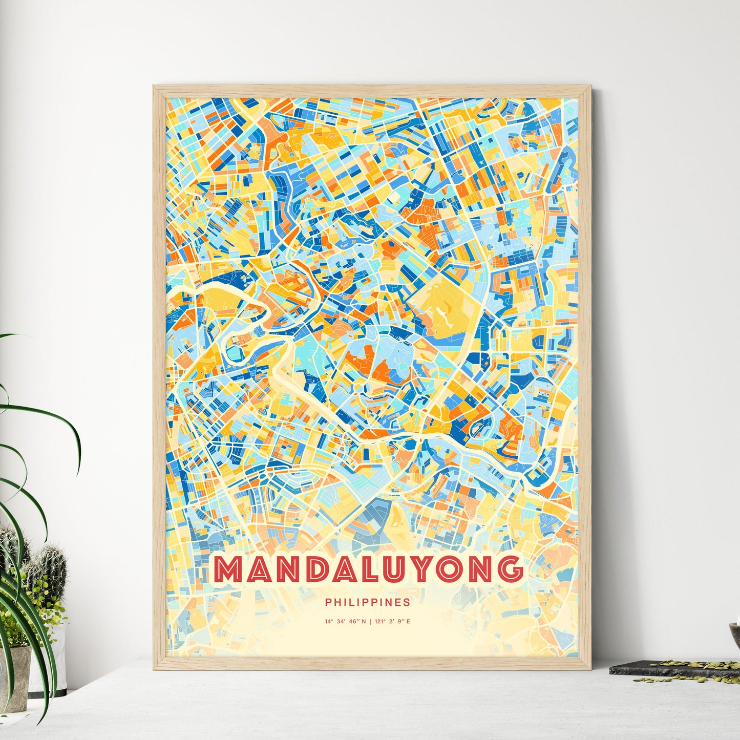 Colorful MANDALUYONG PHILIPPINES Fine Art Map Blue Orange