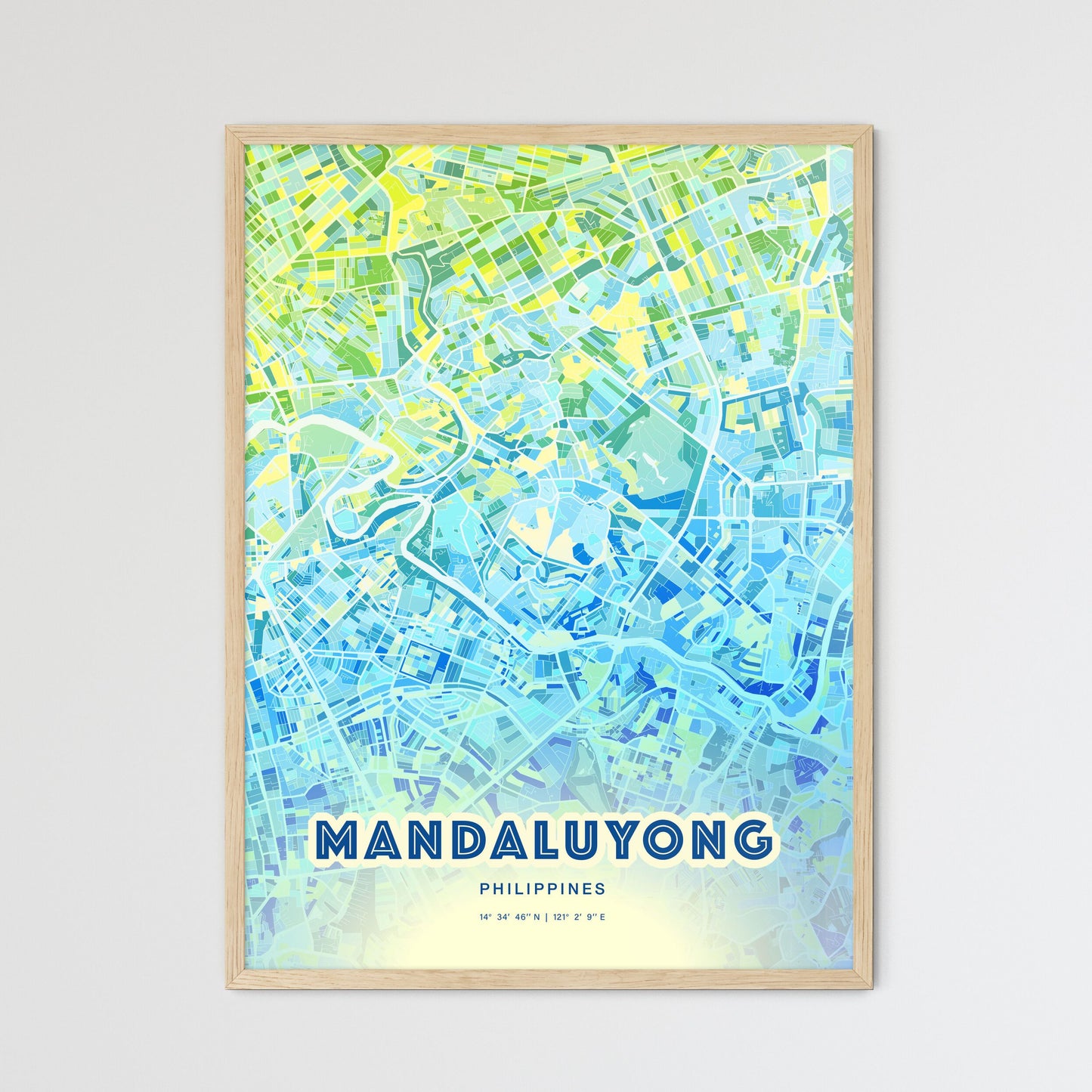 Colorful MANDALUYONG PHILIPPINES Fine Art Map Cool Blue