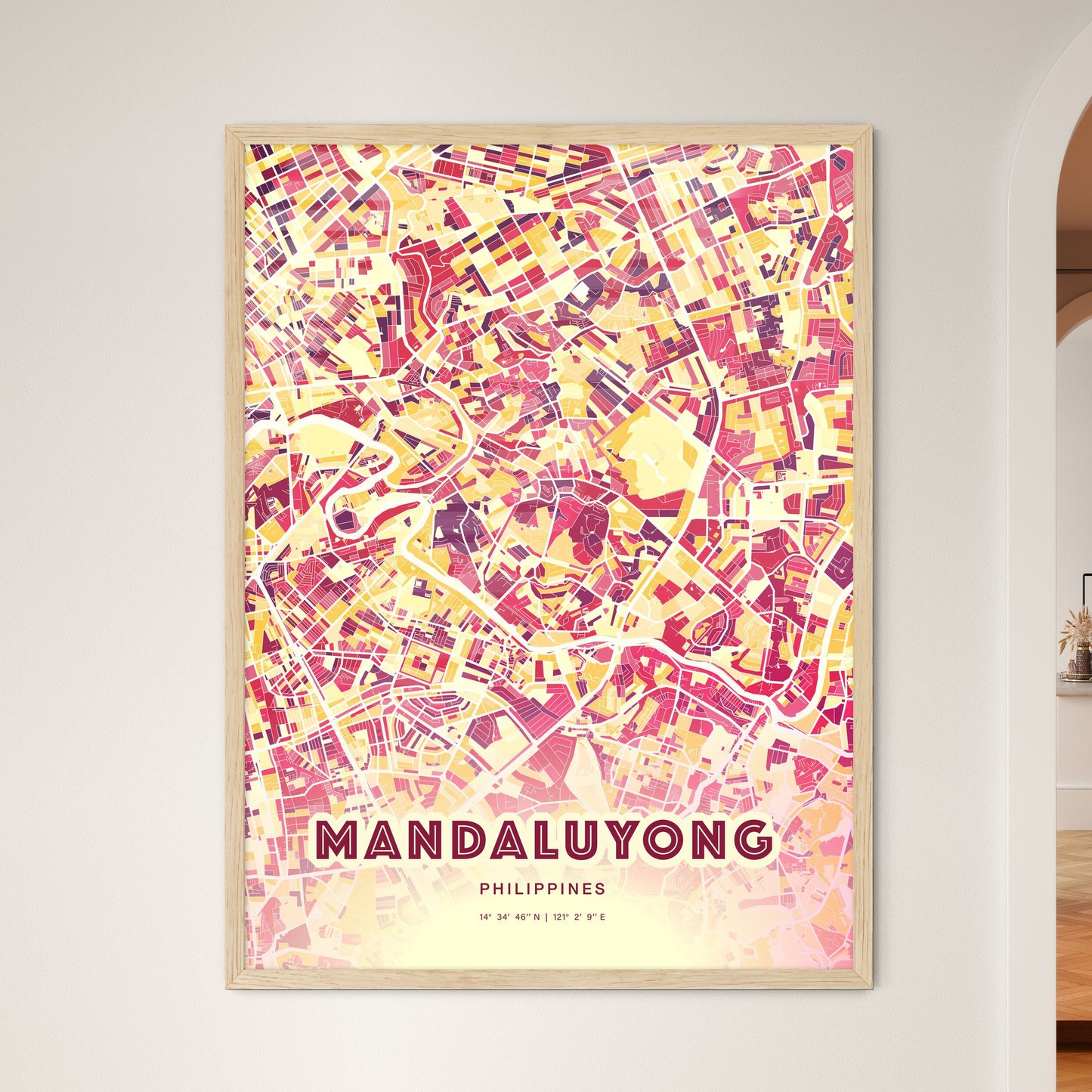 Colorful MANDALUYONG PHILIPPINES Fine Art Map Hot Red