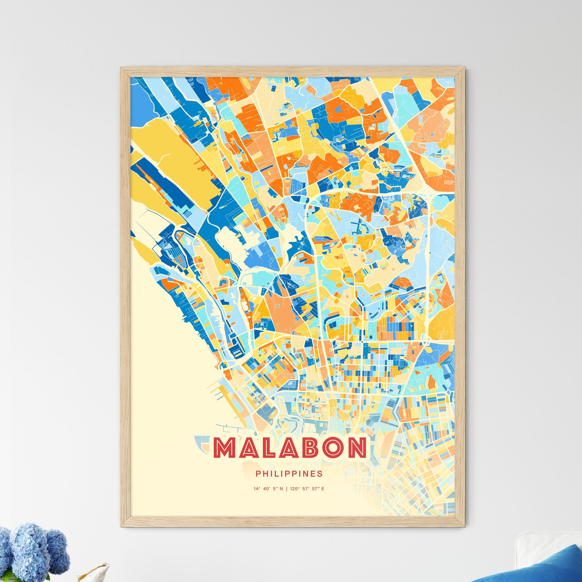 Colorful MALABON PHILIPPINES Fine Art Map Blue Orange