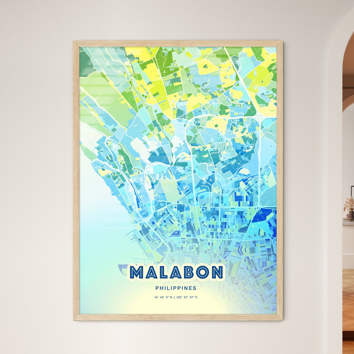 Colorful MALABON PHILIPPINES Fine Art Map Cool Blue