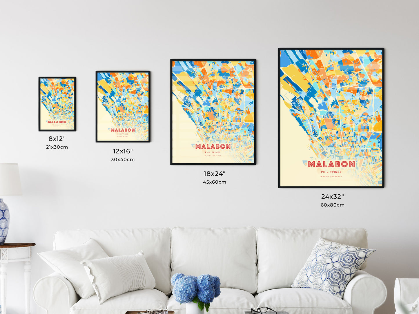 Colorful MALABON PHILIPPINES Fine Art Map Blue Orange