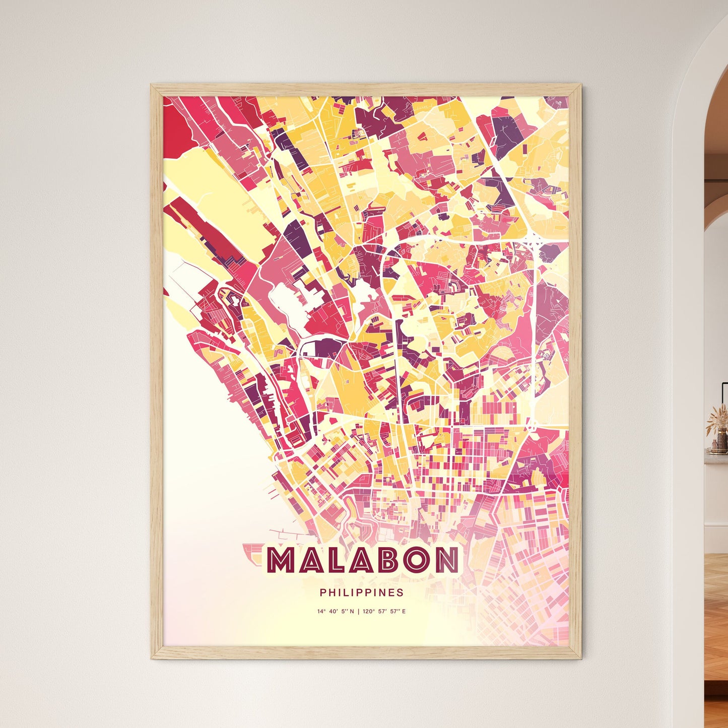 Colorful MALABON PHILIPPINES Fine Art Map Hot Red