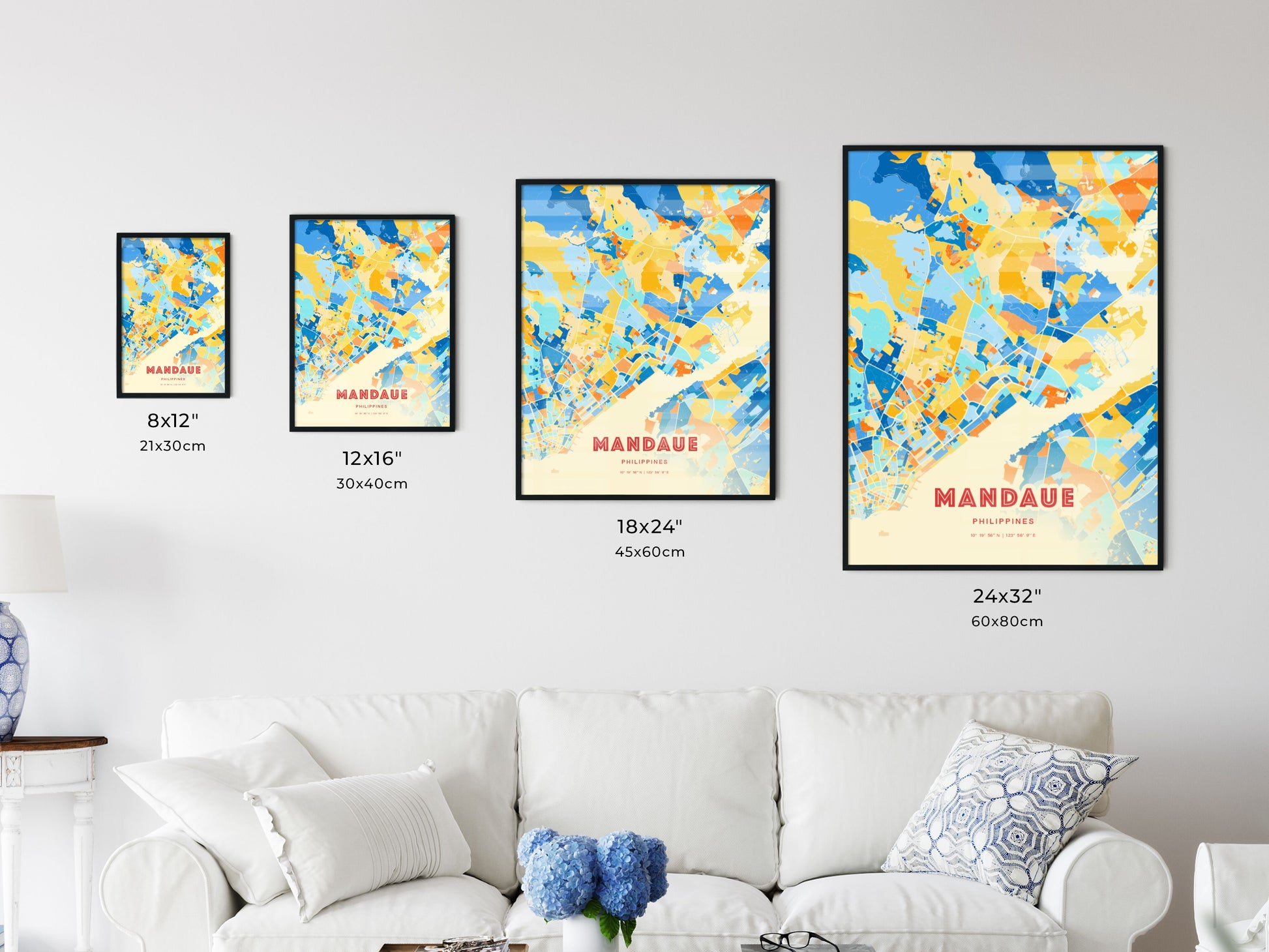 Colorful MANDAUE PHILIPPINES Fine Art Map Blue Orange