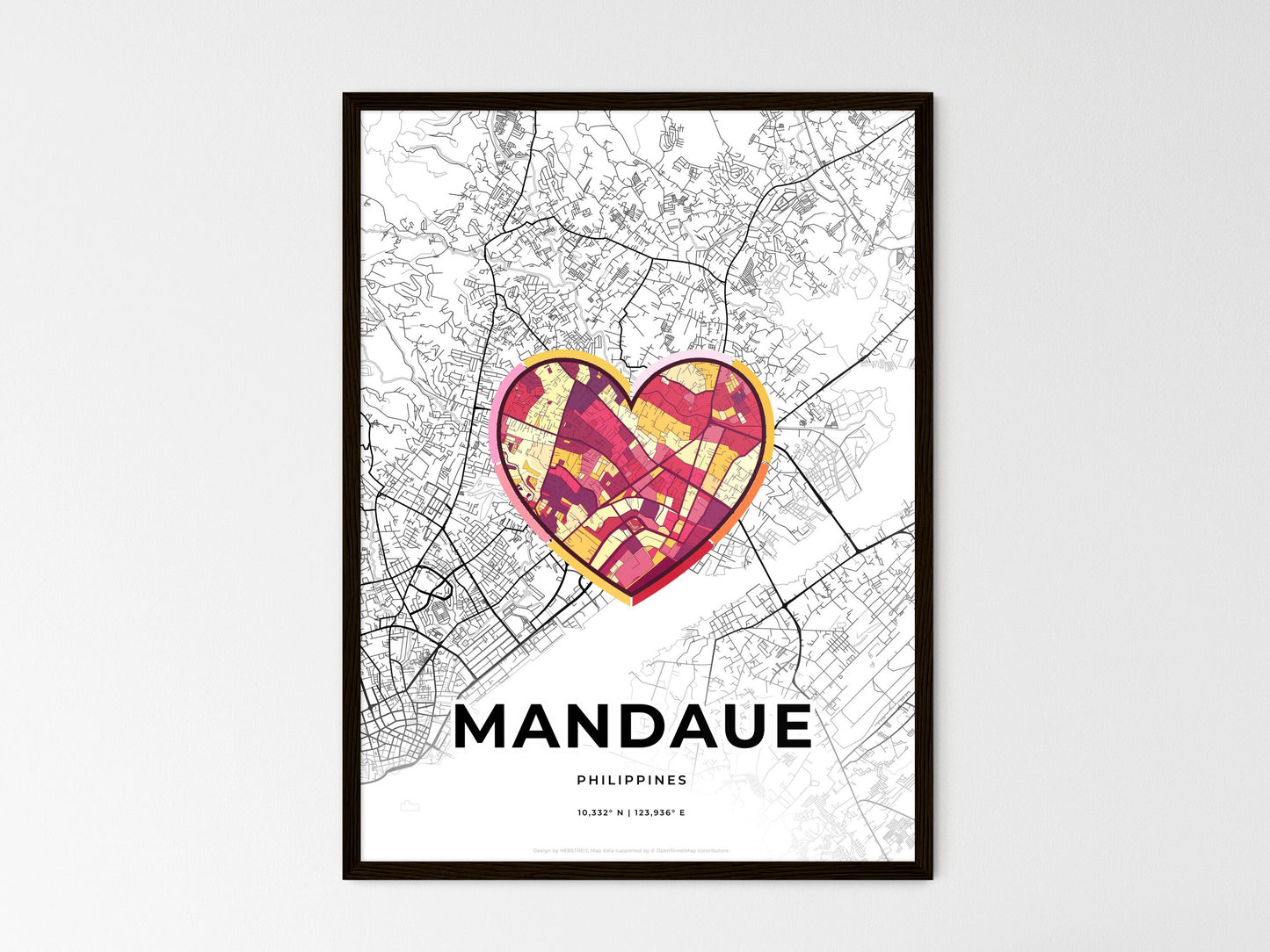 Mandaue Philippines wedding art map with heart icon