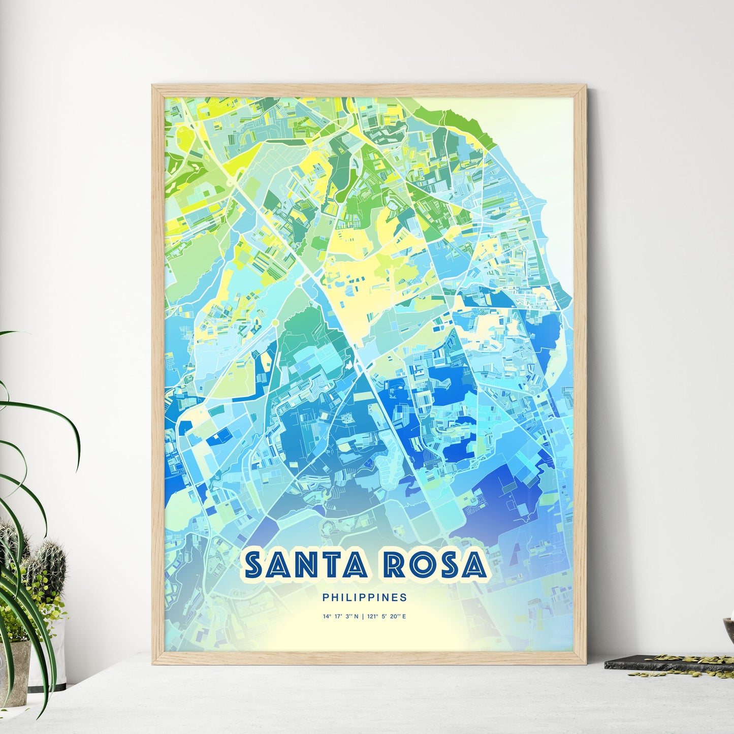 Colorful SANTA ROSA PHILIPPINES Fine Art Map Cool Blue