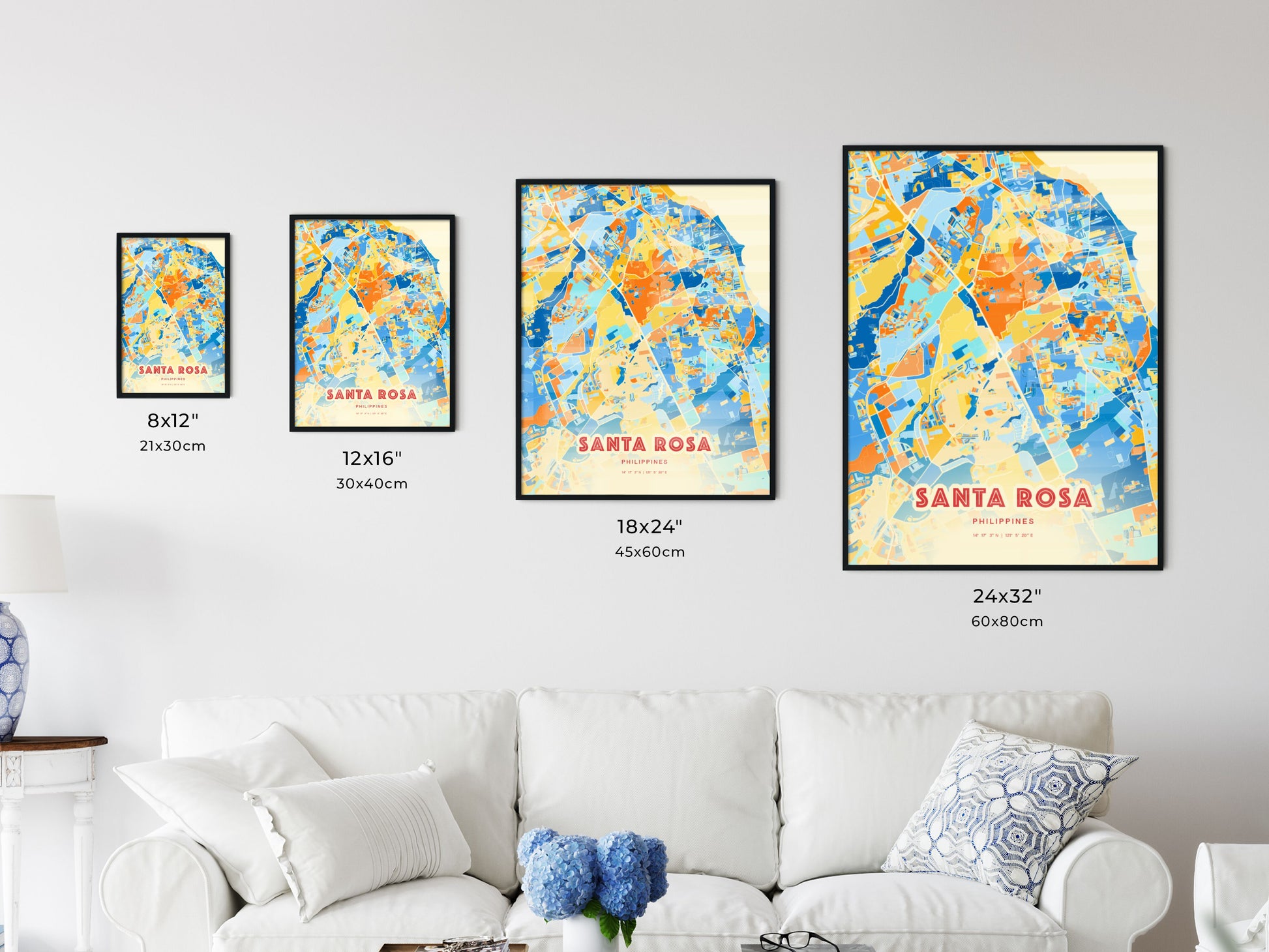 Colorful SANTA ROSA PHILIPPINES Fine Art Map Blue Orange