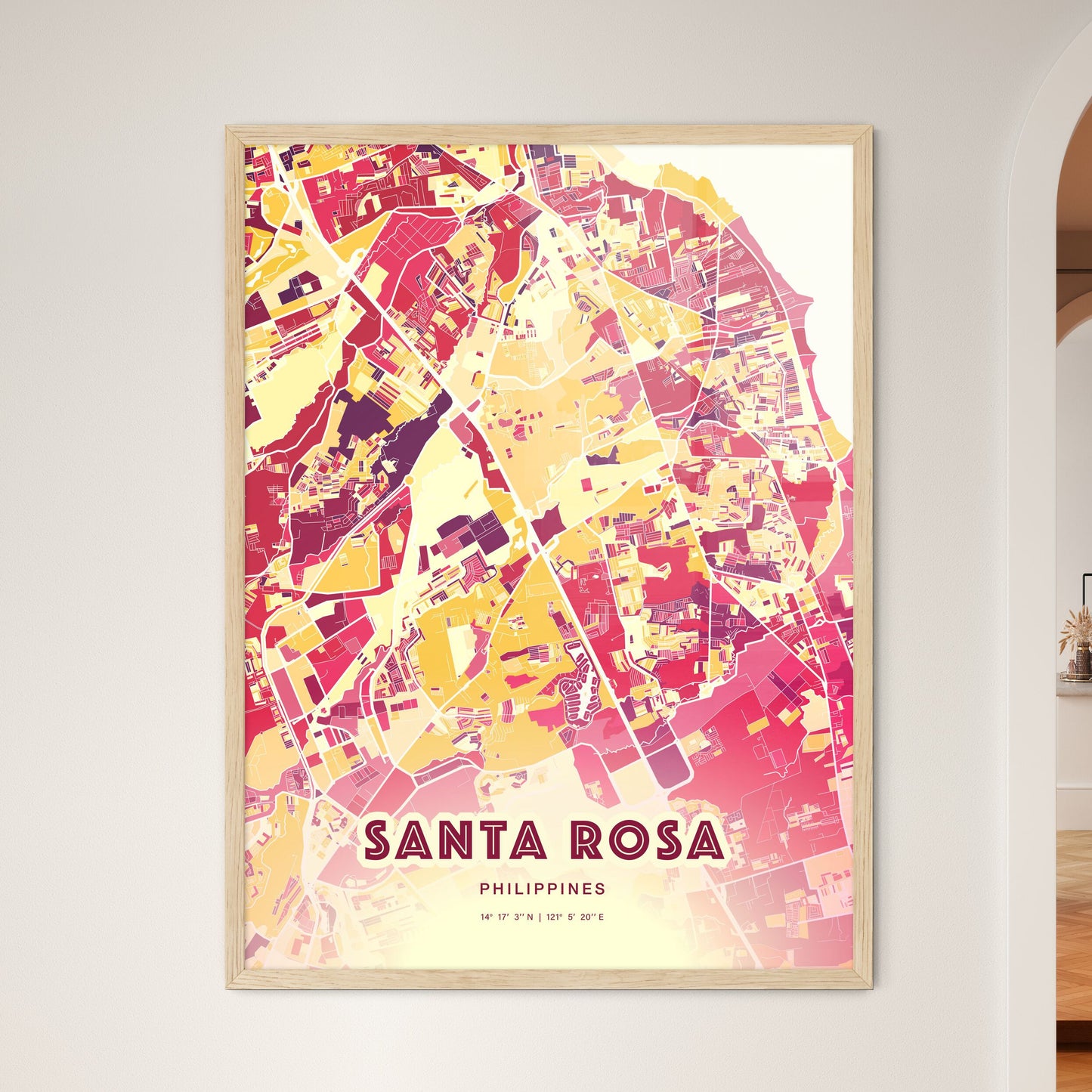 Colorful SANTA ROSA PHILIPPINES Fine Art Map Hot Red