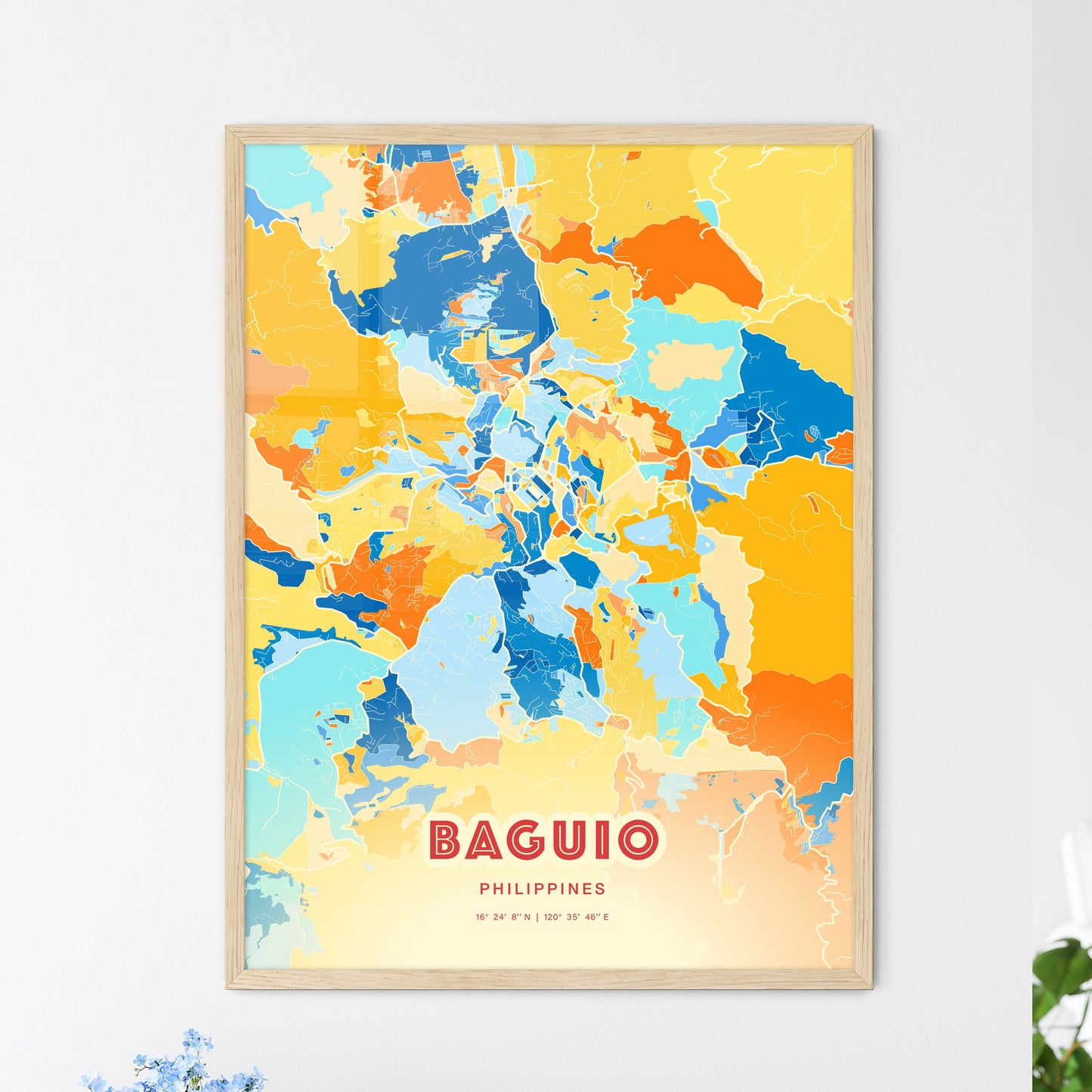 Colorful BAGUIO PHILIPPINES Fine Art Map Blue Orange