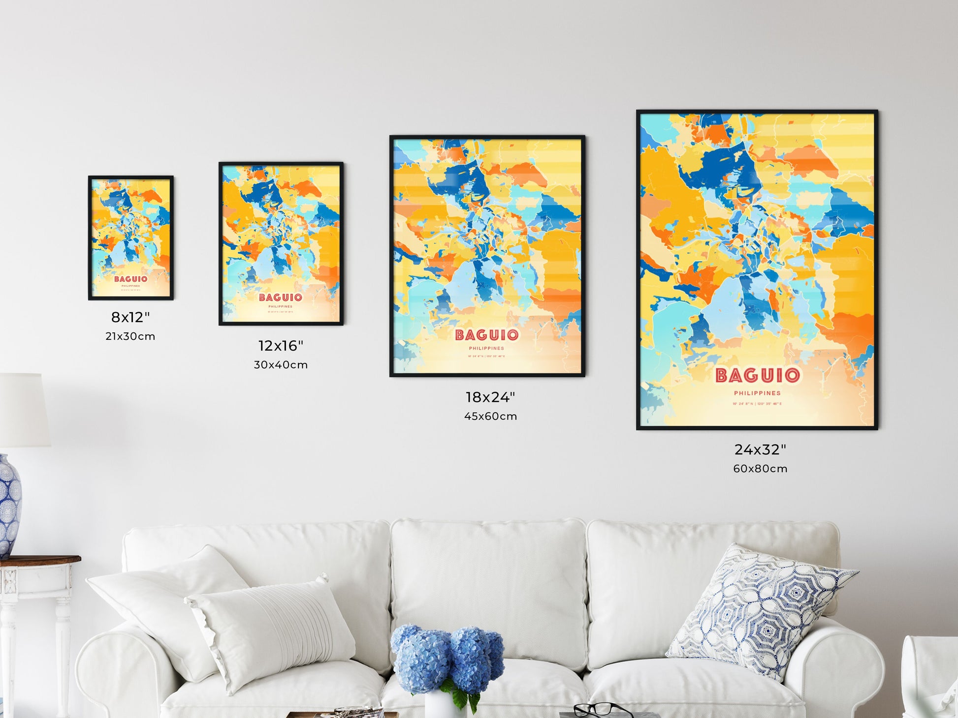 Colorful BAGUIO PHILIPPINES Fine Art Map Blue Orange