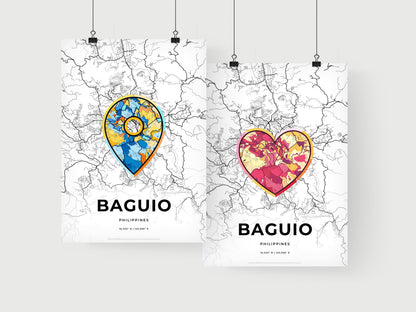 BAGUIO PHILIPPINES minimal art map with a colorful icon. Where it all began, Couple map gift.