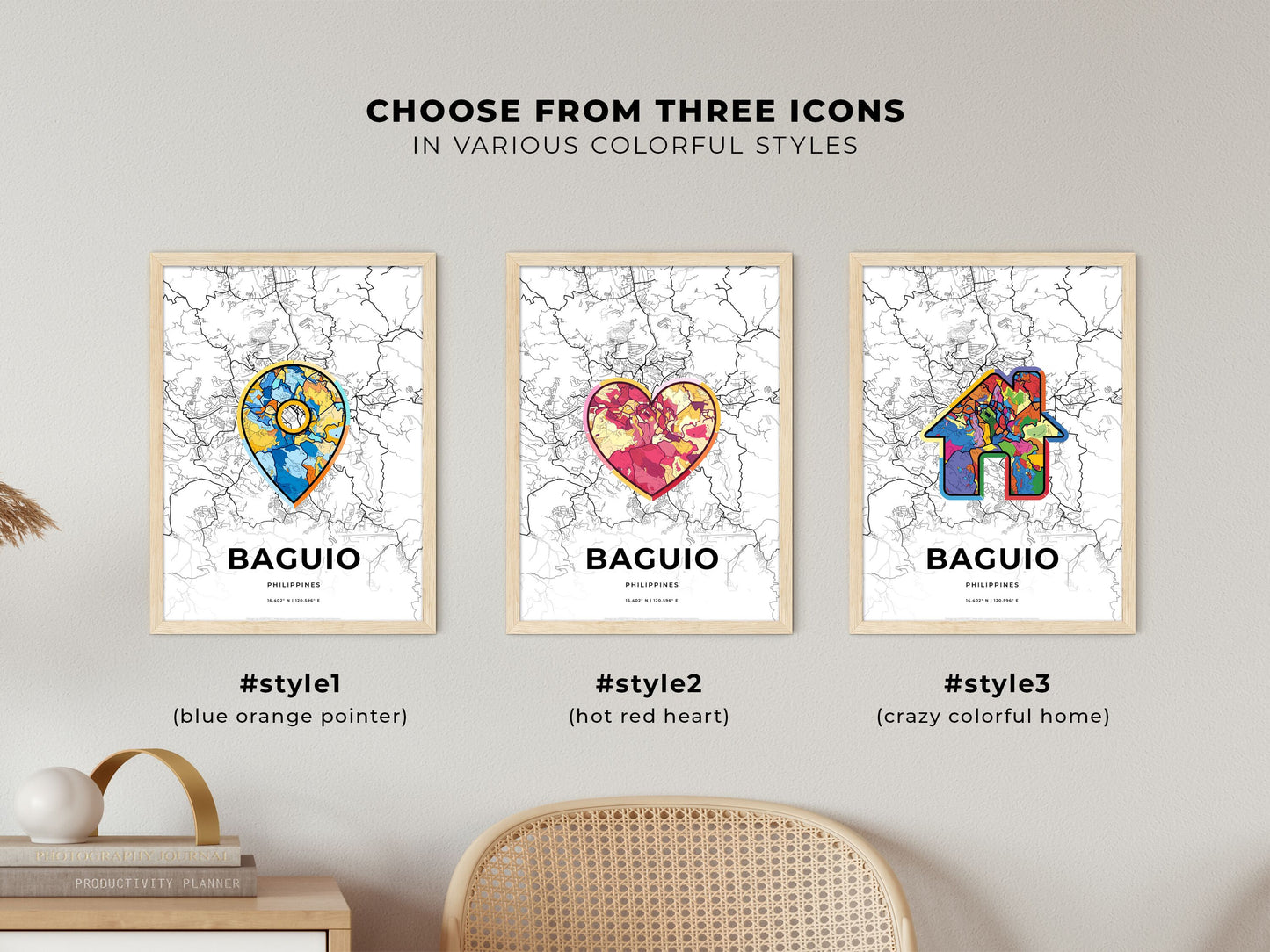 BAGUIO PHILIPPINES minimal art map with a colorful icon. Where it all began, Couple map gift.