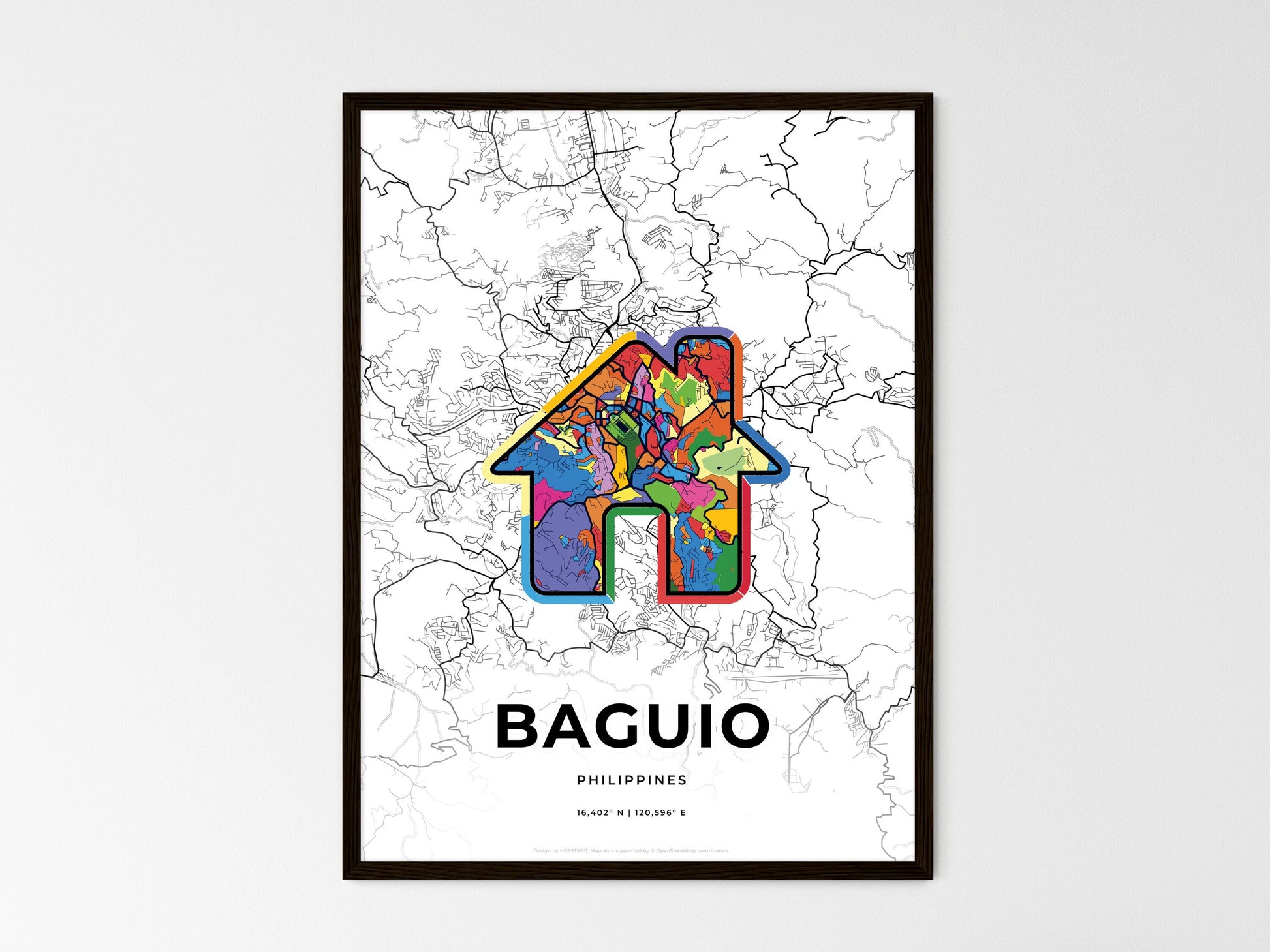 BAGUIO PHILIPPINES minimal art map with a colorful icon. Where it all began, Couple map gift. Style 3